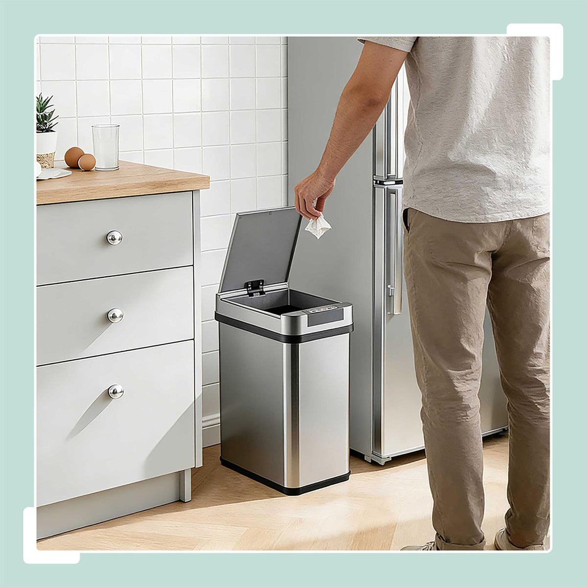 Sensor Kitchen Bin, Stainless Steel, Automatic Lid