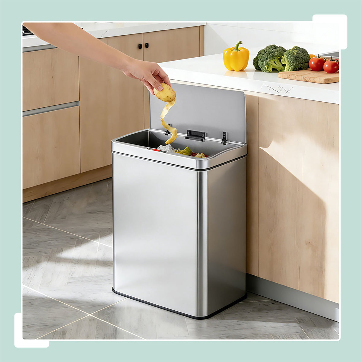 Sensor-Operated Stainless Steel Kitchen Bin