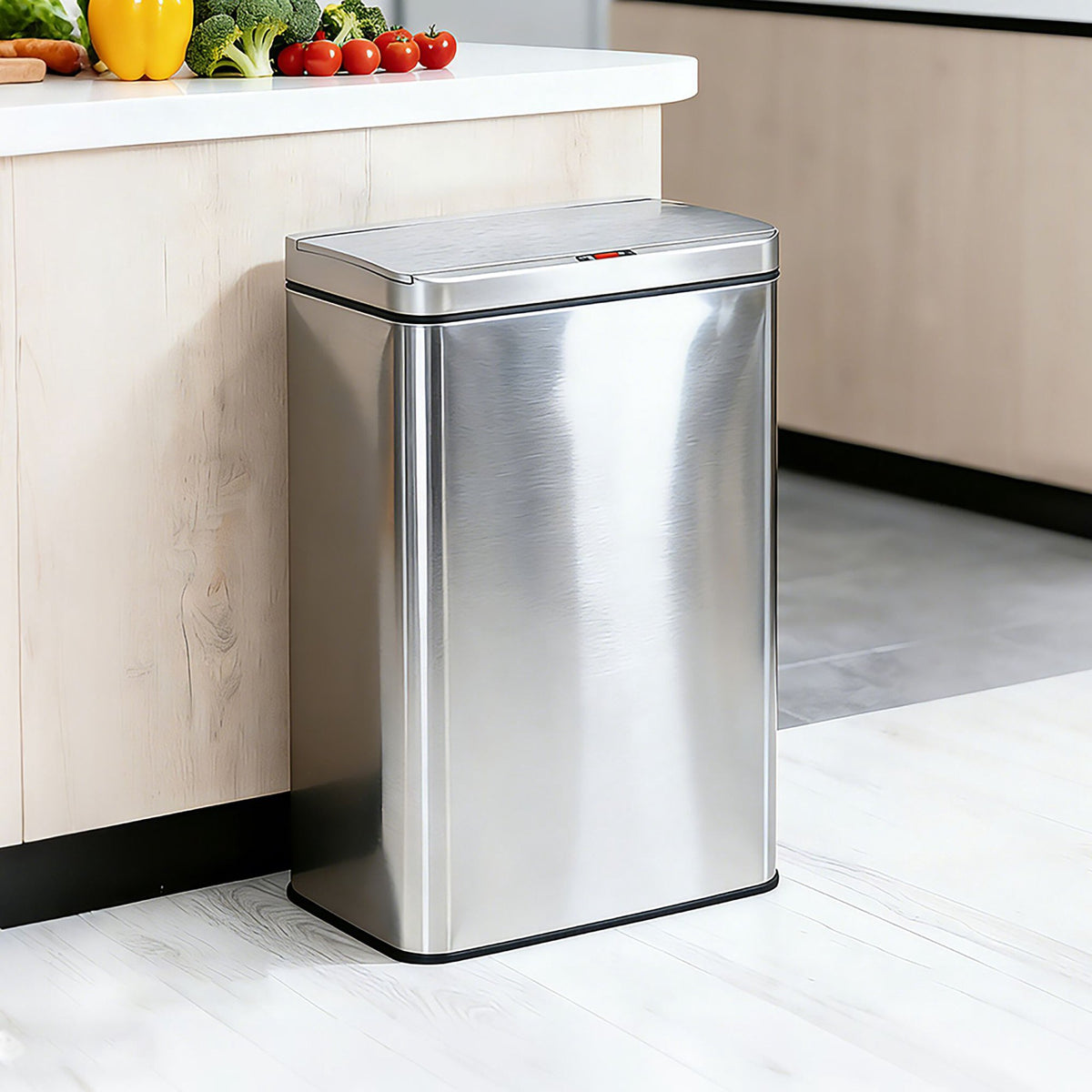 Sensor-Operated Stainless Steel Kitchen Bin