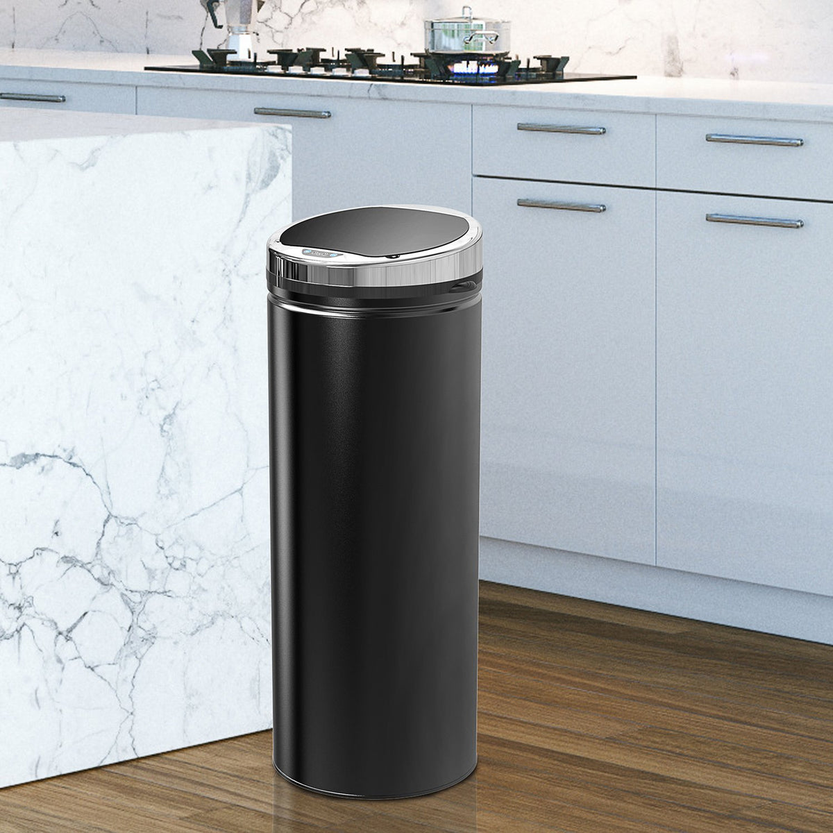 Sensor Trash Can 50L Automatic Trash Can, Rustproof Kitchen Bucket, Infrared Sensor, Black, Stainless Steel