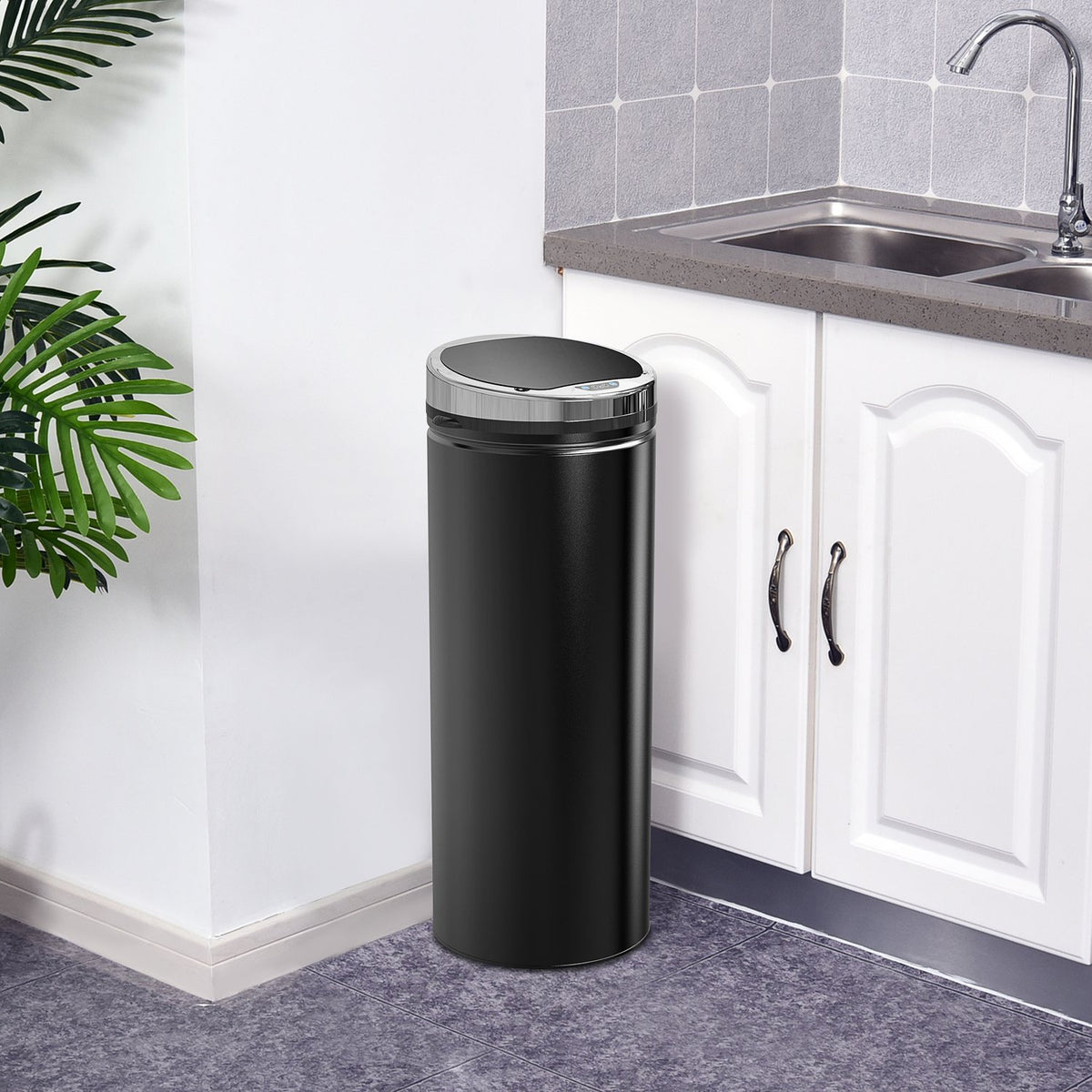 Sensor Trash Can 50L Automatic Trash Can, Rustproof Kitchen Bucket, Infrared Sensor, Black, Stainless Steel