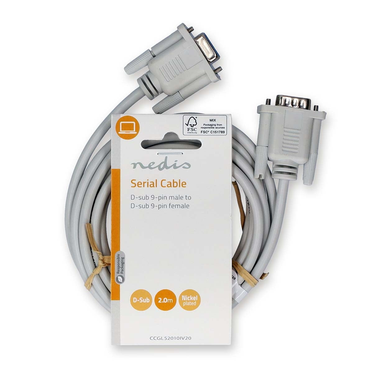 Series Cable | D-SUB 9-Pin Male | D-SUB 9-Pin Female | Nickel Plated | 2.00 m | Round | PVC | Ivory | Label