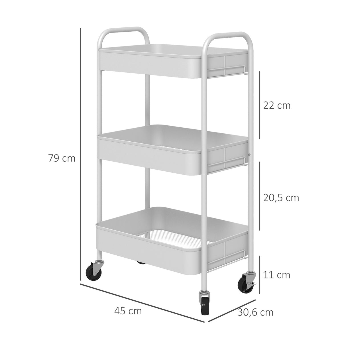 Serving Trolley 3 Tier Kitchen Trolley Storage Trolley For Kitchen Living Room Steel White