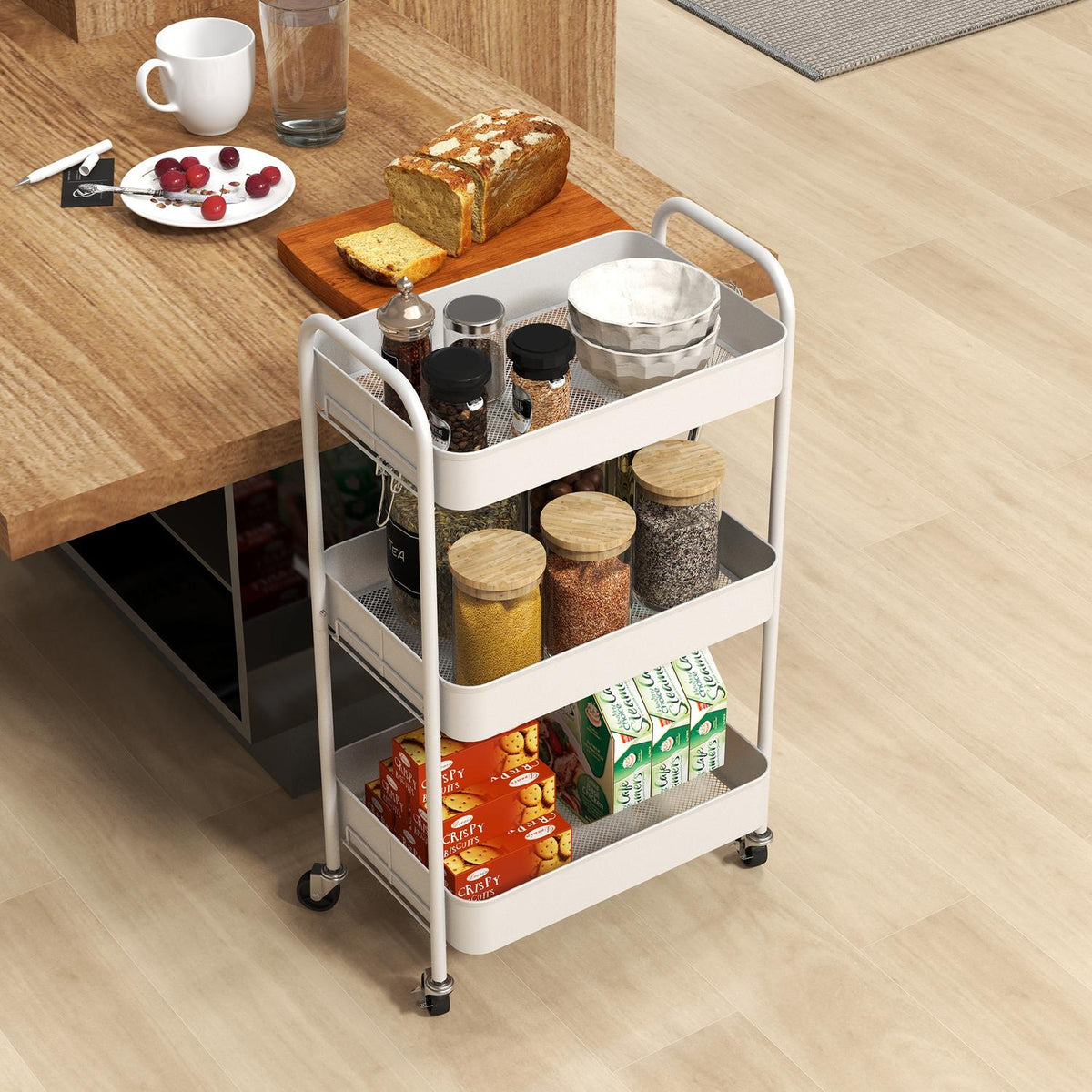 Serving Trolley 3 Tier Kitchen Trolley Storage Trolley For Kitchen Living Room Steel White
