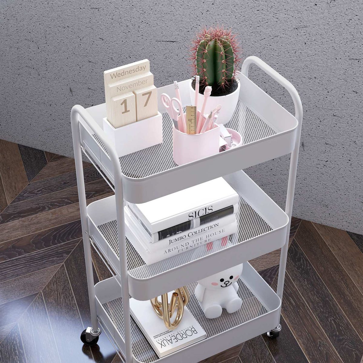 Serving Trolley 3 Tier Kitchen Trolley Storage Trolley For Kitchen Living Room Steel White