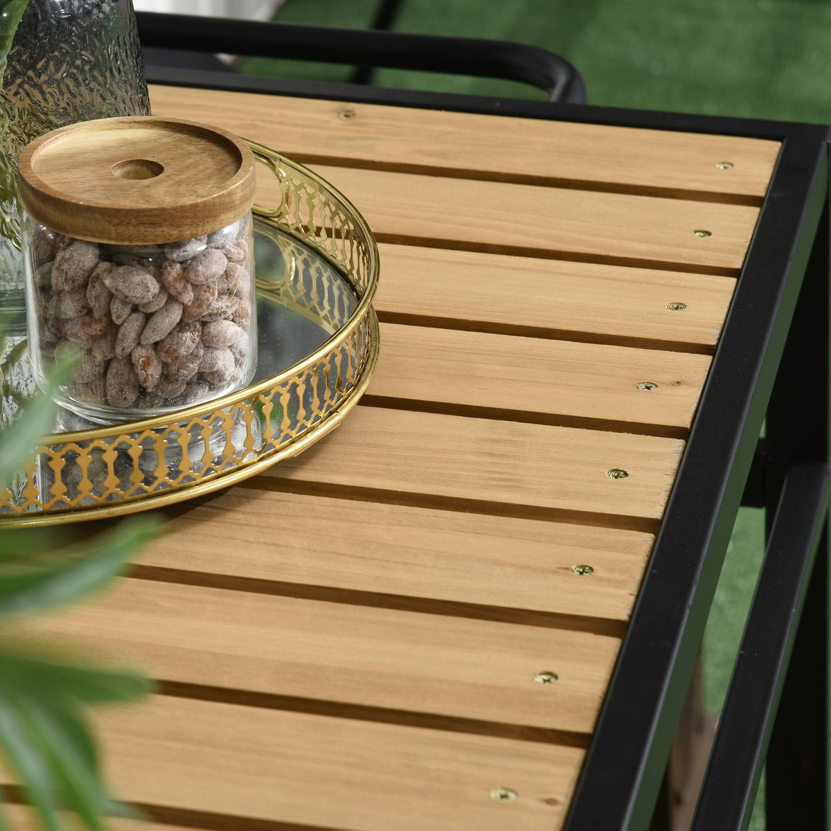 Serving Trolley, Barbecue Trolley With 2 Shelves, Kitchen Trolley With Hooks, Outdoor Multifunctional Table With Wheels, Natural, 107 X 65 X 80Cm