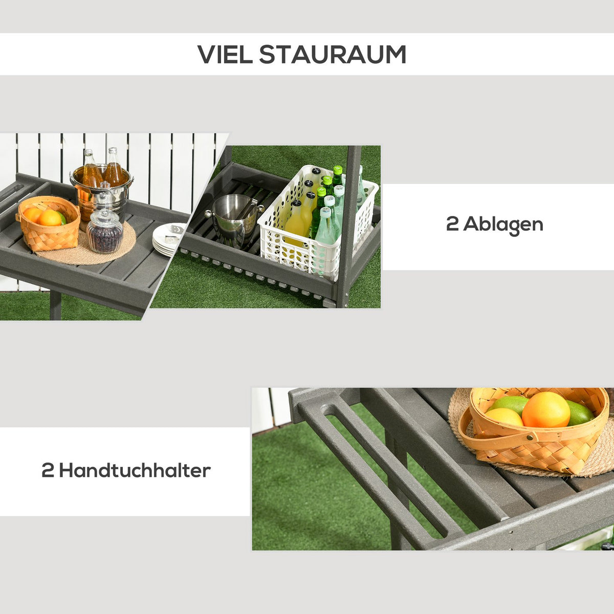 Serving Trolley Barbecue Trolley With Towel Rack, Garden Trolley With 2 Shelves, Outdoor Multifunctional Table, 87X50X80Cm