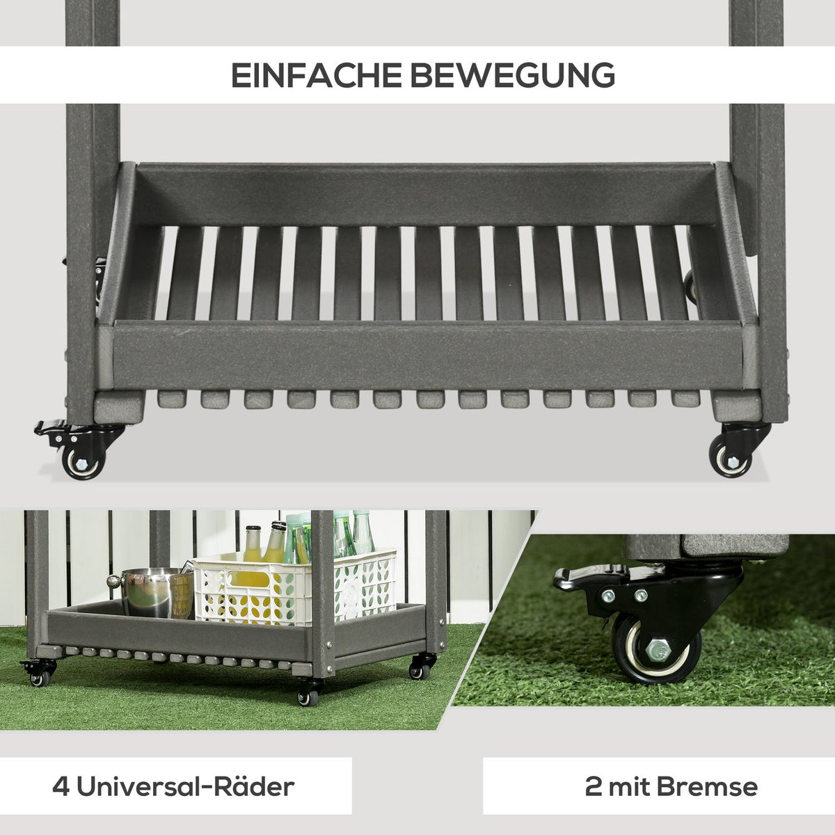 Serving Trolley Barbecue Trolley With Towel Rack, Garden Trolley With 2 Shelves, Outdoor Multifunctional Table, 87X50X80Cm