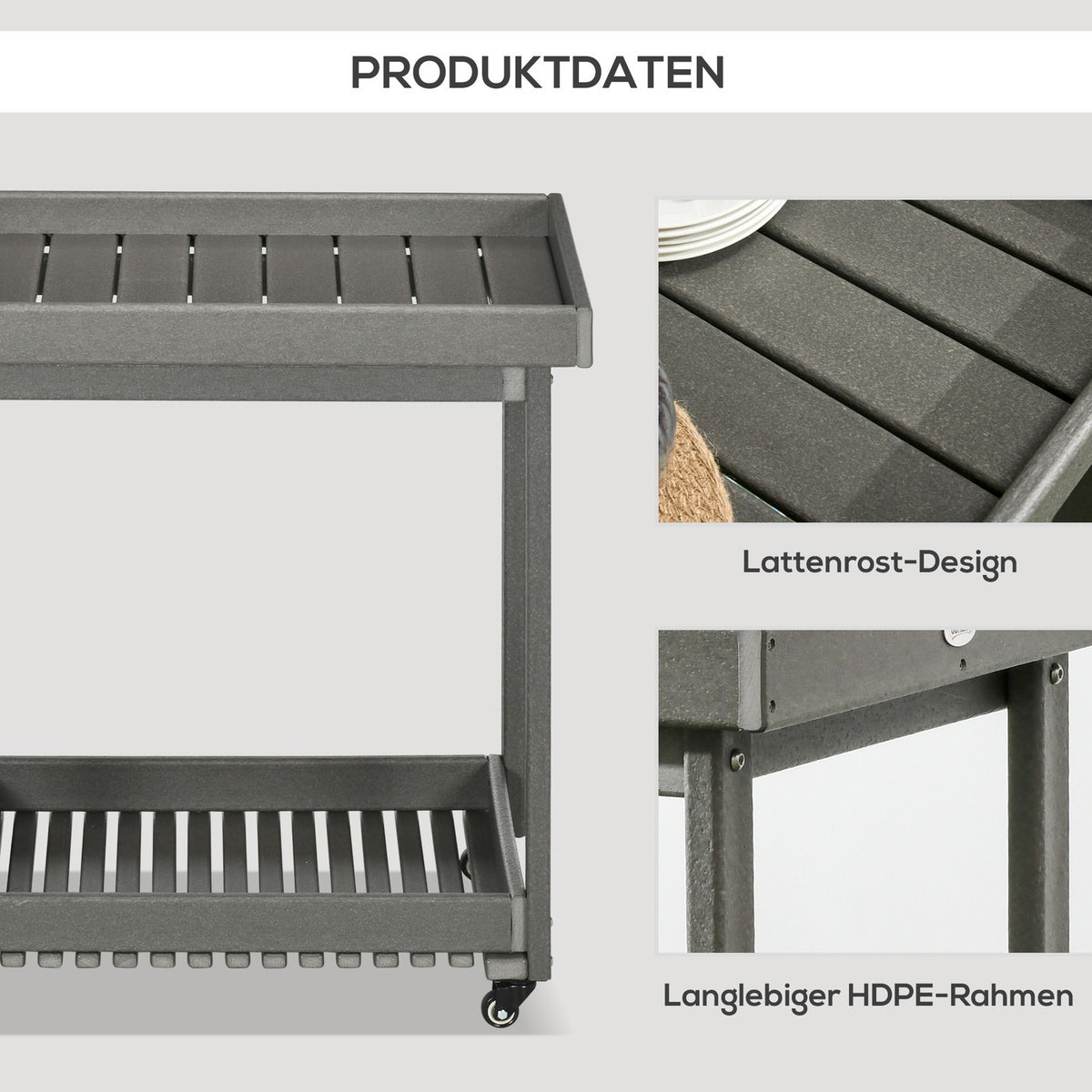 Serving Trolley Barbecue Trolley With Towel Rack, Garden Trolley With 2 Shelves, Outdoor Multifunctional Table, 87X50X80Cm