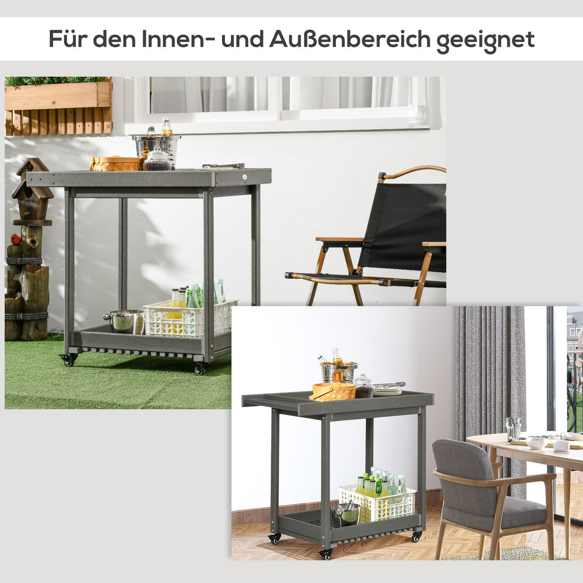 Serving Trolley Barbecue Trolley With Towel Rack, Garden Trolley With 2 Shelves, Outdoor Multifunctional Table, 87X50X80Cm
