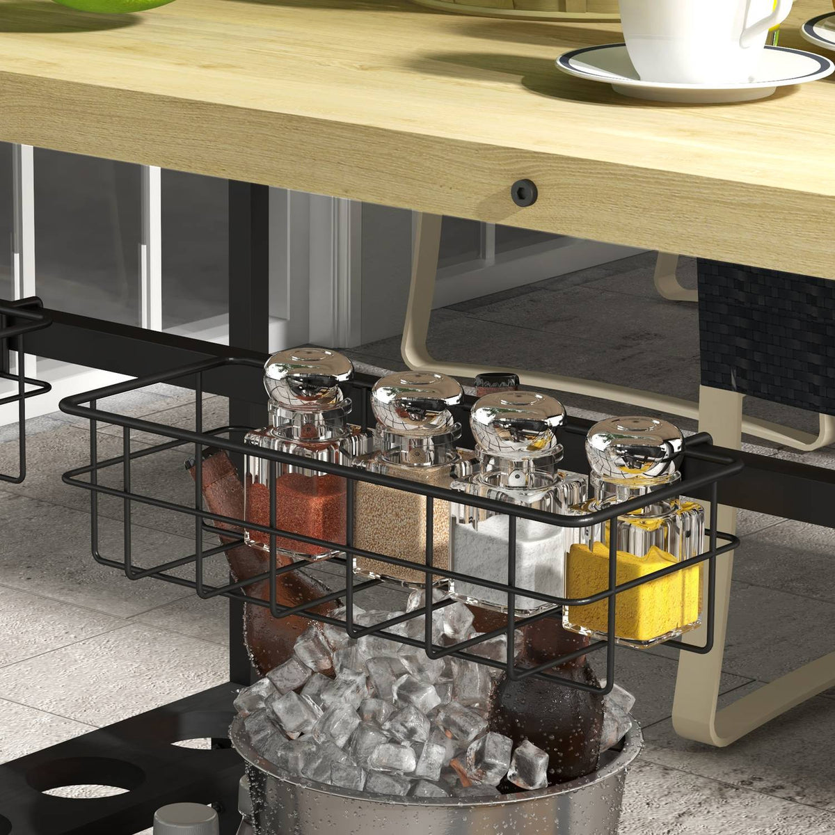 Serving Trolley, Garden Trolley With 2 Tiers, Barbecue Trolley With Storage Basket, Outdoor Kitchen Trolley With Handle, Cup Holder, Fir Tree