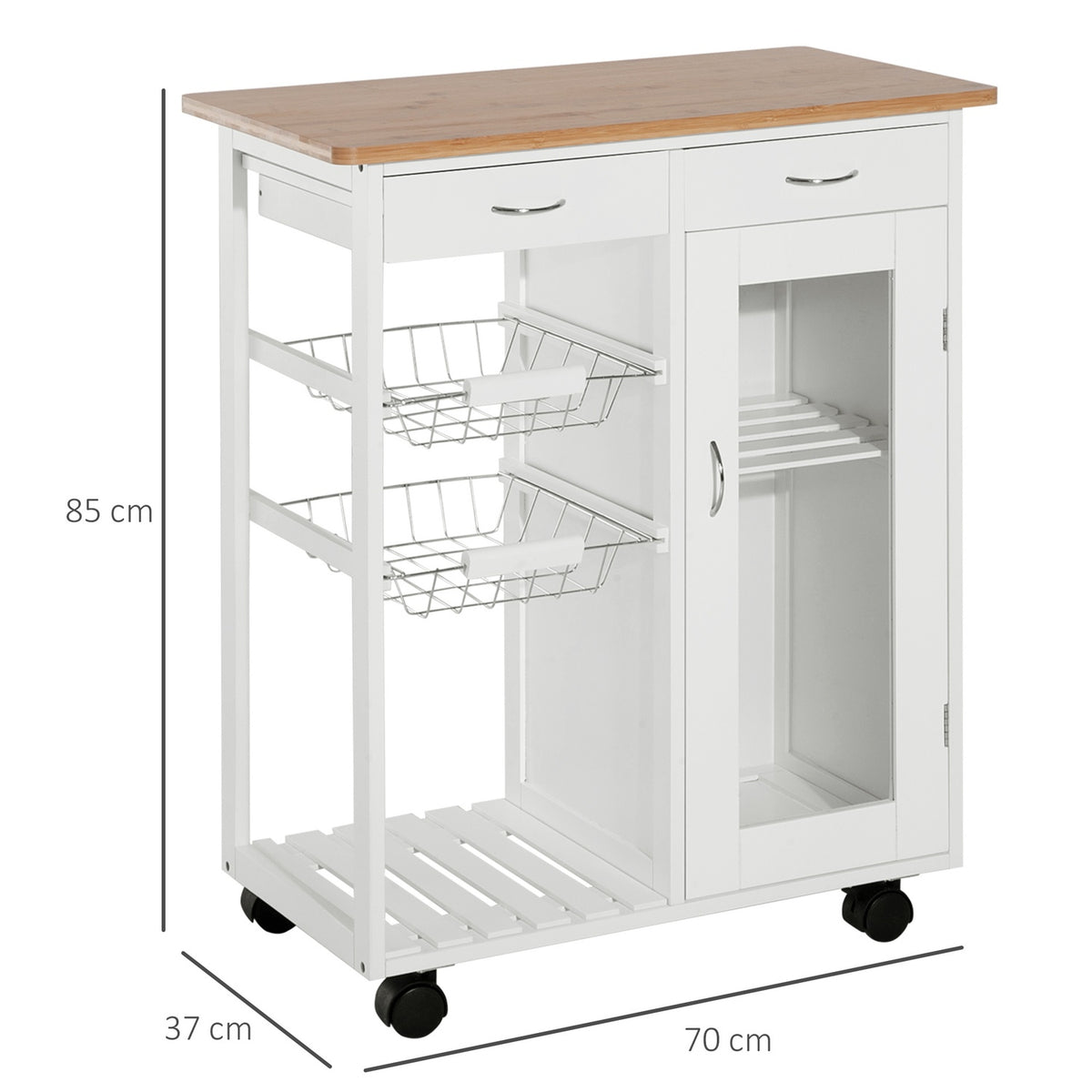 Serving Trolley, Kitchen Trolley, Trolley For The Kitchen, White, Wood, Practical And Stylish