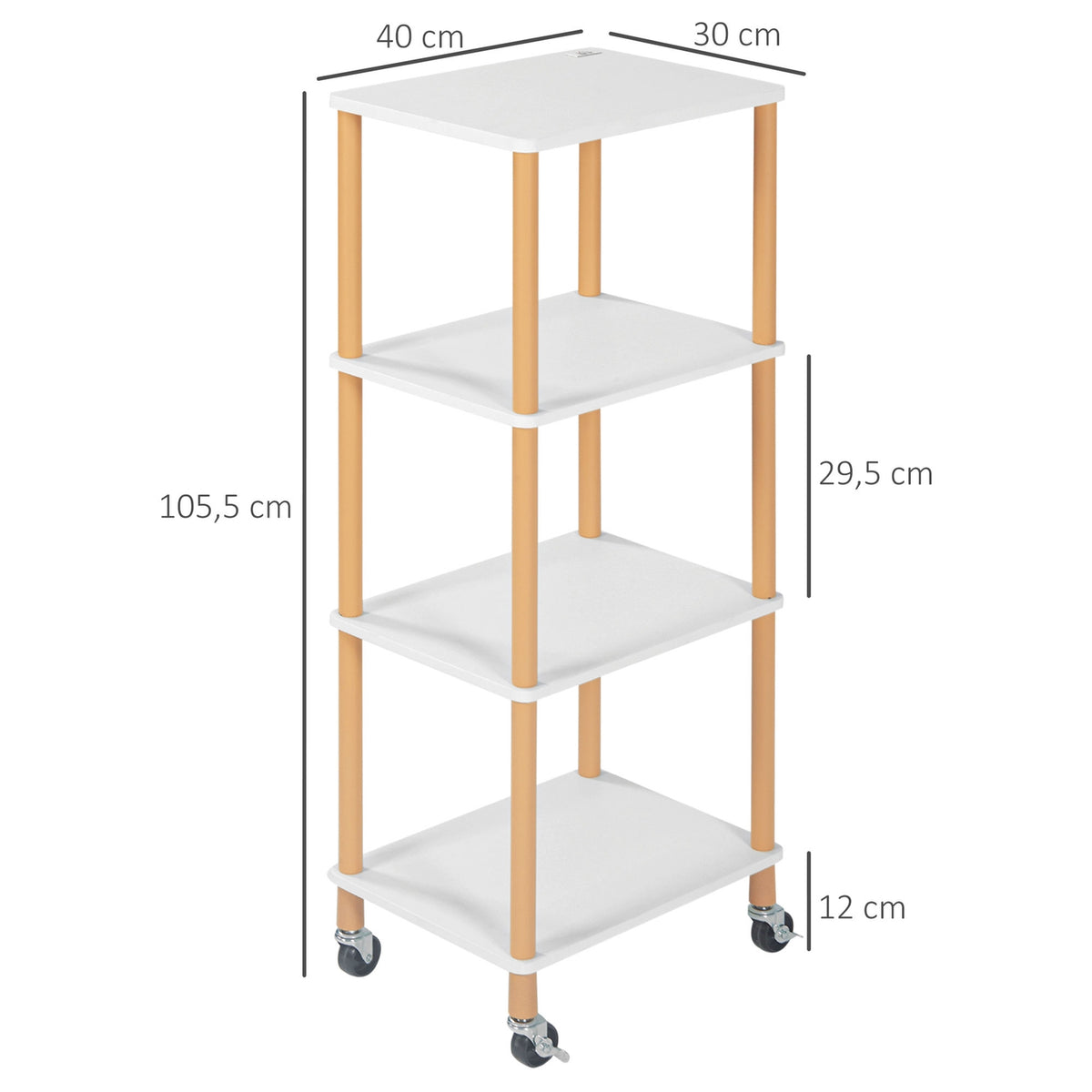 Serving Trolley Kitchen Trolley Trolley With 4 Levels Multi-Purpose Storage Trolley Steel Natural 40 X 30 X 105.5 Cm