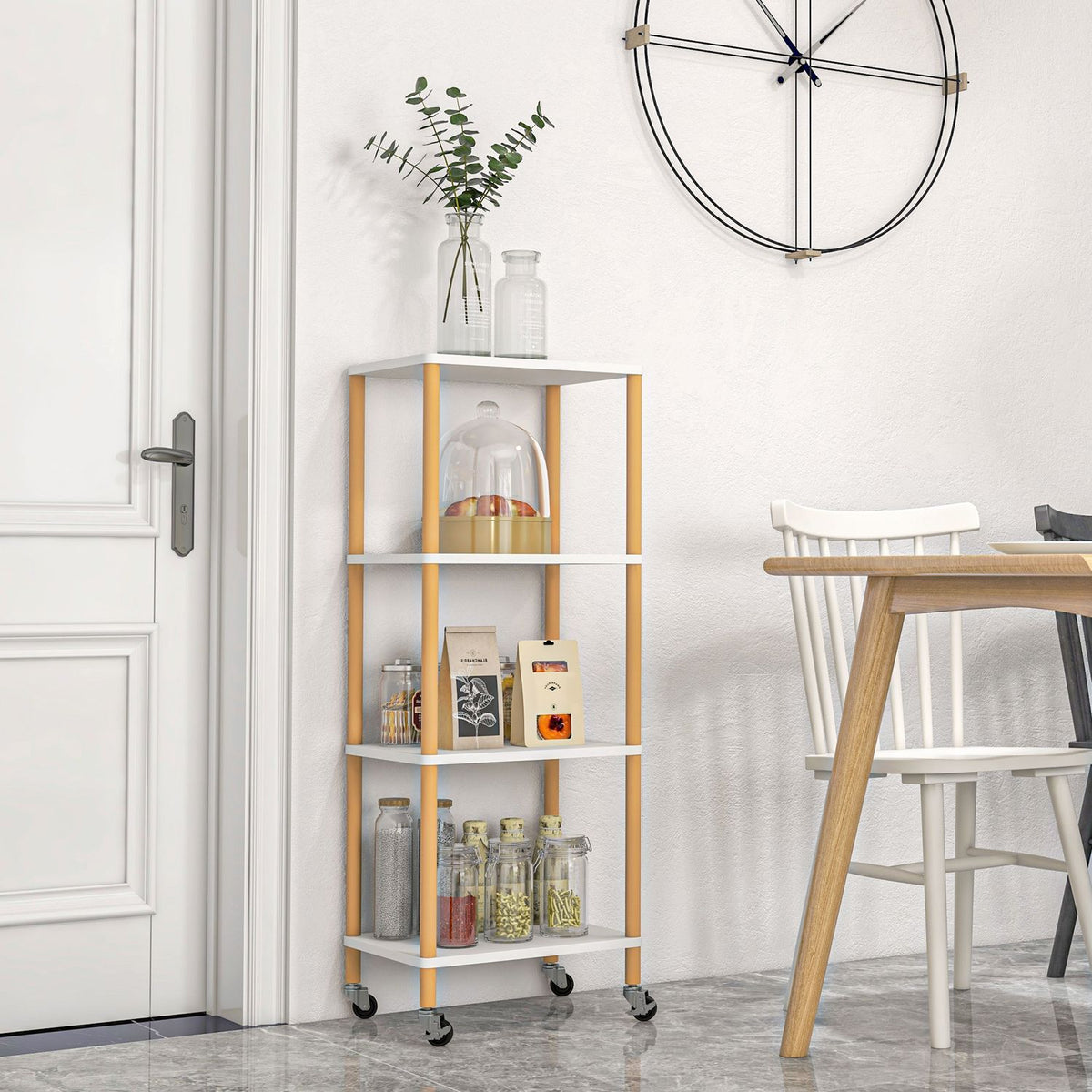 Serving Trolley Kitchen Trolley Trolley With 4 Levels Multi-Purpose Storage Trolley Steel Natural 40 X 30 X 105.5 Cm