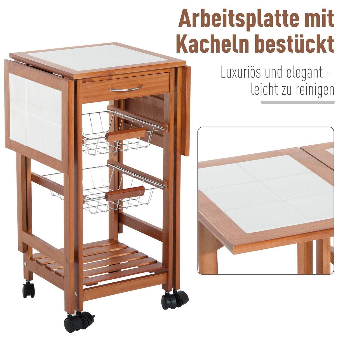 Serving Trolley, Kitchen Trolley With Drawers, Foldable, Versatile, Space-Saving, Practical
