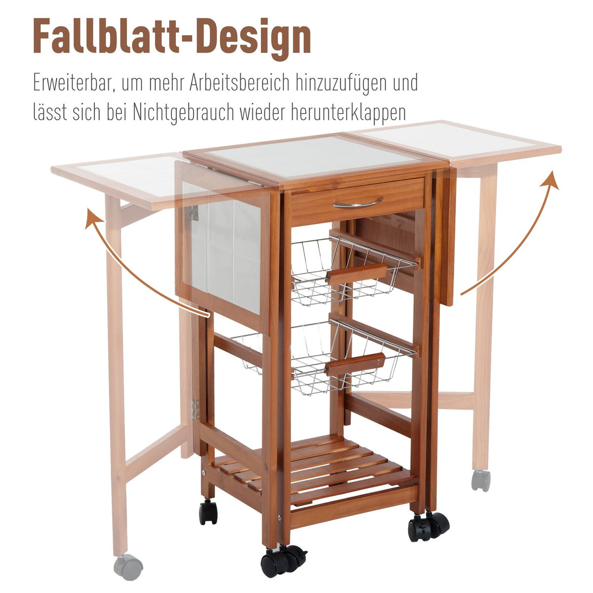 Serving Trolley, Kitchen Trolley With Drawers, Foldable, Versatile, Space-Saving, Practical