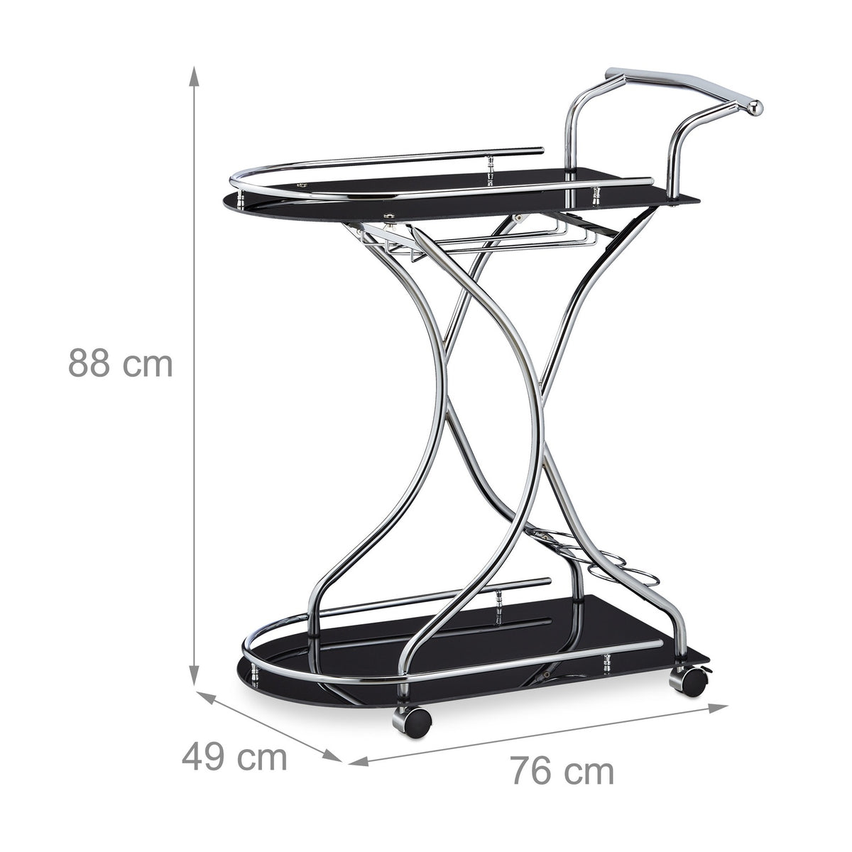 Serving trolley chrome and black glass