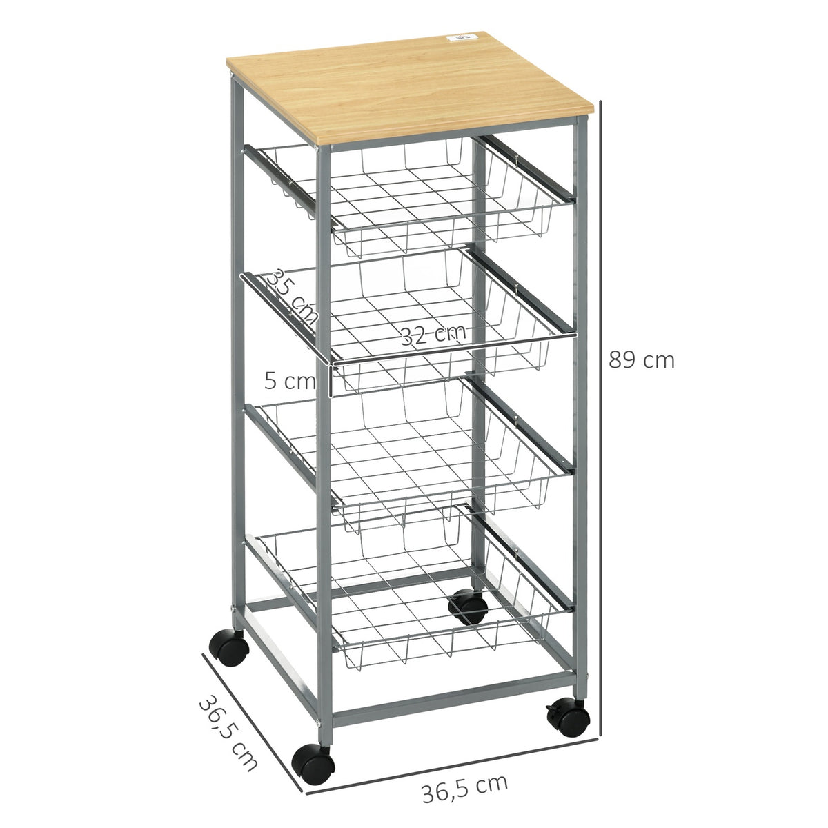 Serving trolley kitchen trolley with metal baskets 36.5 x 36.5 x 89 cm kitchen trolley side trolley silver for kitchen and dining room