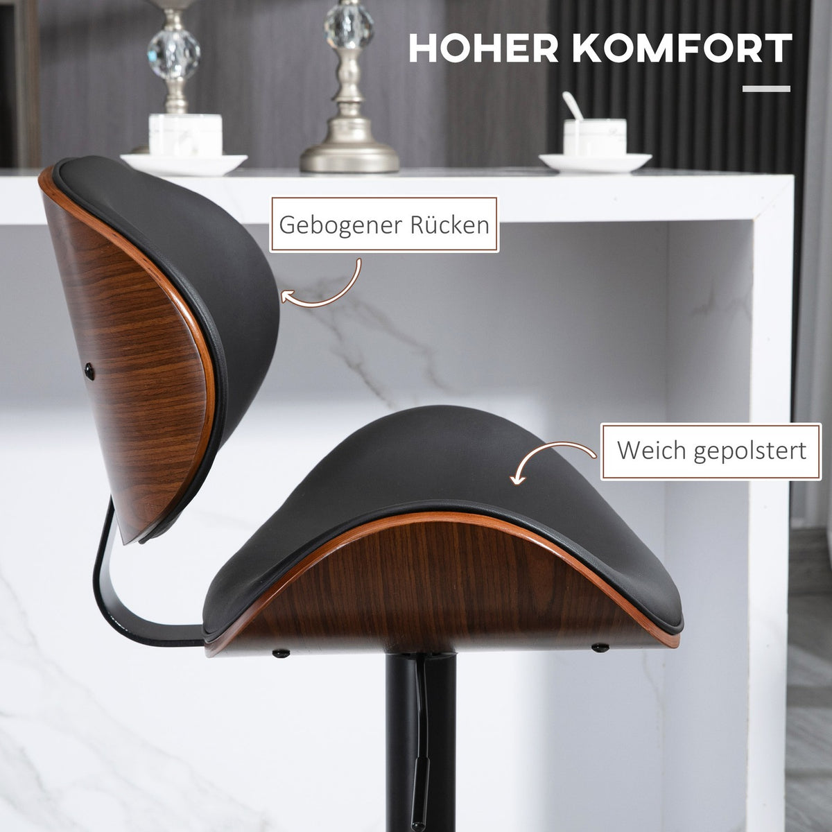Set Of 2 Bar Stools, Height-Adjustable Kitchen Stools, Counter Chair Made Of Faux Leather, Swivel Chair With Footrests, Bar Chair, 53 X 52 X 92-112 Cm