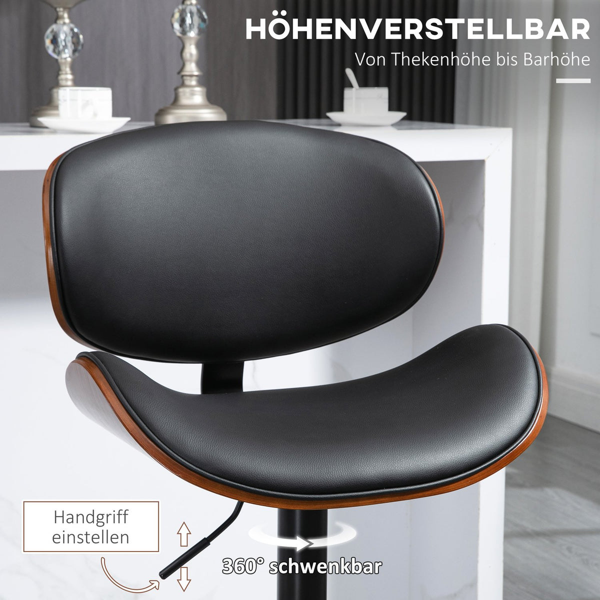Set Of 2 Bar Stools, Height-Adjustable Kitchen Stools, Counter Chair Made Of Faux Leather, Swivel Chair With Footrests, Bar Chair, 53 X 52 X 92-112 Cm