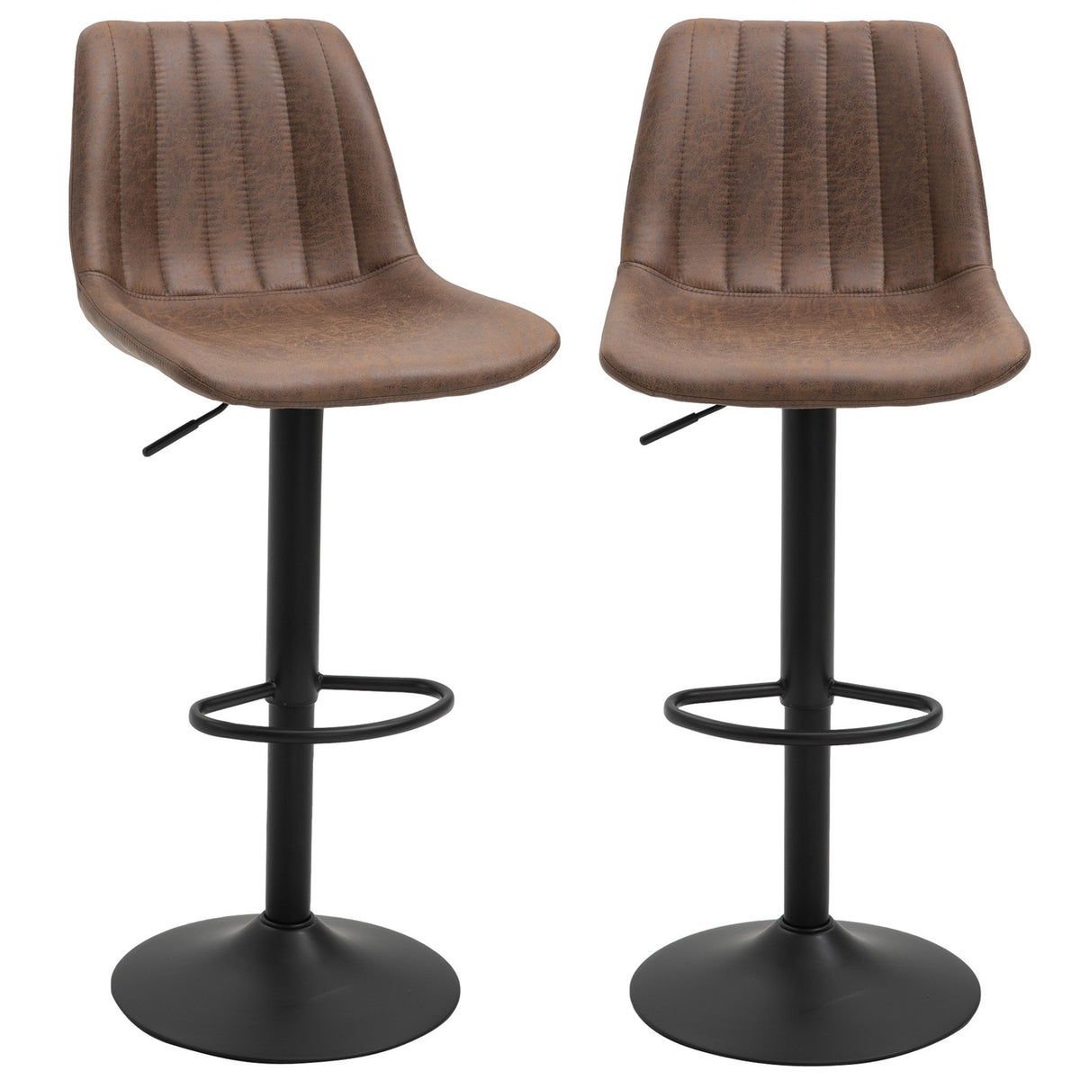 Set Of 2 Bar Stools, Kitchen Stools, Counter Chairs, Height-Adjustable With Footrests, Swivel Chair, Brown, Polyester, 43 X 46.5 X 89-110 Cm