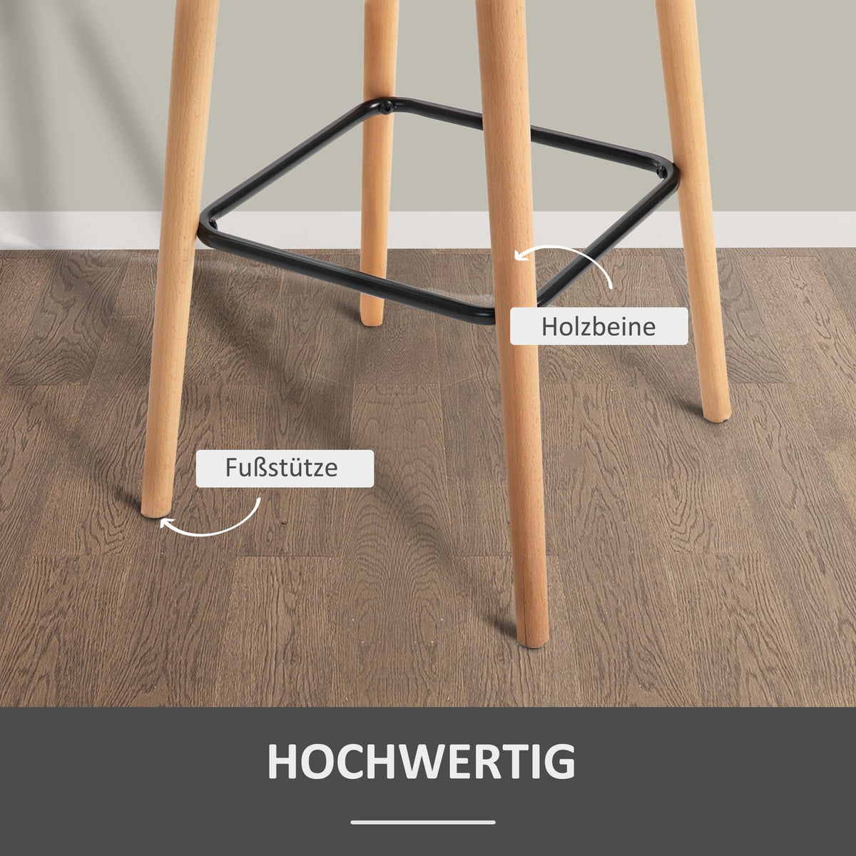 Set Of 2 Bar Stools, Linen Bar Chair With Seat Cushion, Kitchen Stool, Bistro Stool With Footrests, Counter Stool, Gray, 55 X 48 X 100 Cm