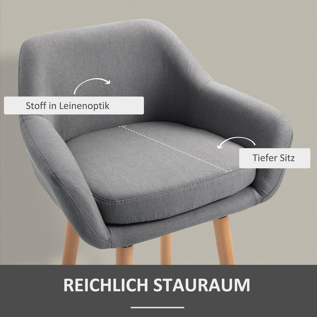 Set Of 2 Bar Stools, Linen Bar Chair With Seat Cushion, Kitchen Stool, Bistro Stool With Footrests, Counter Stool, Gray, 55 X 48 X 100 Cm