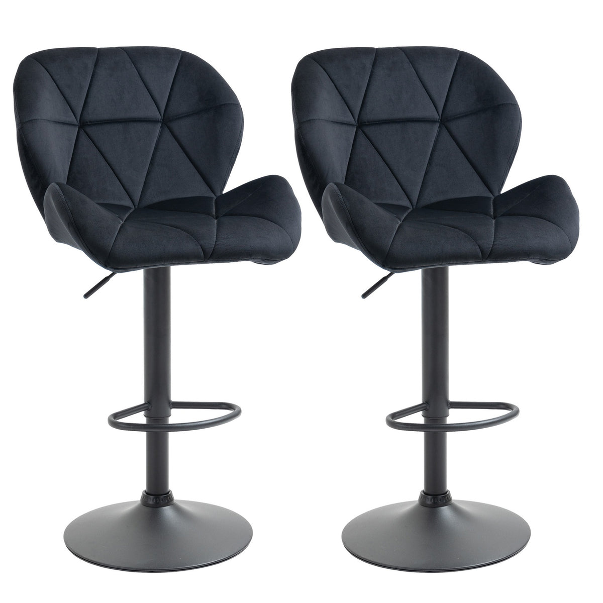 Set Of 2 Bar Stools Swivel Bar Chairs With Backrest Velvet Touch Height Adjustable Armless Foam Black 51.5X 57.5 X 93-114.5 Cm