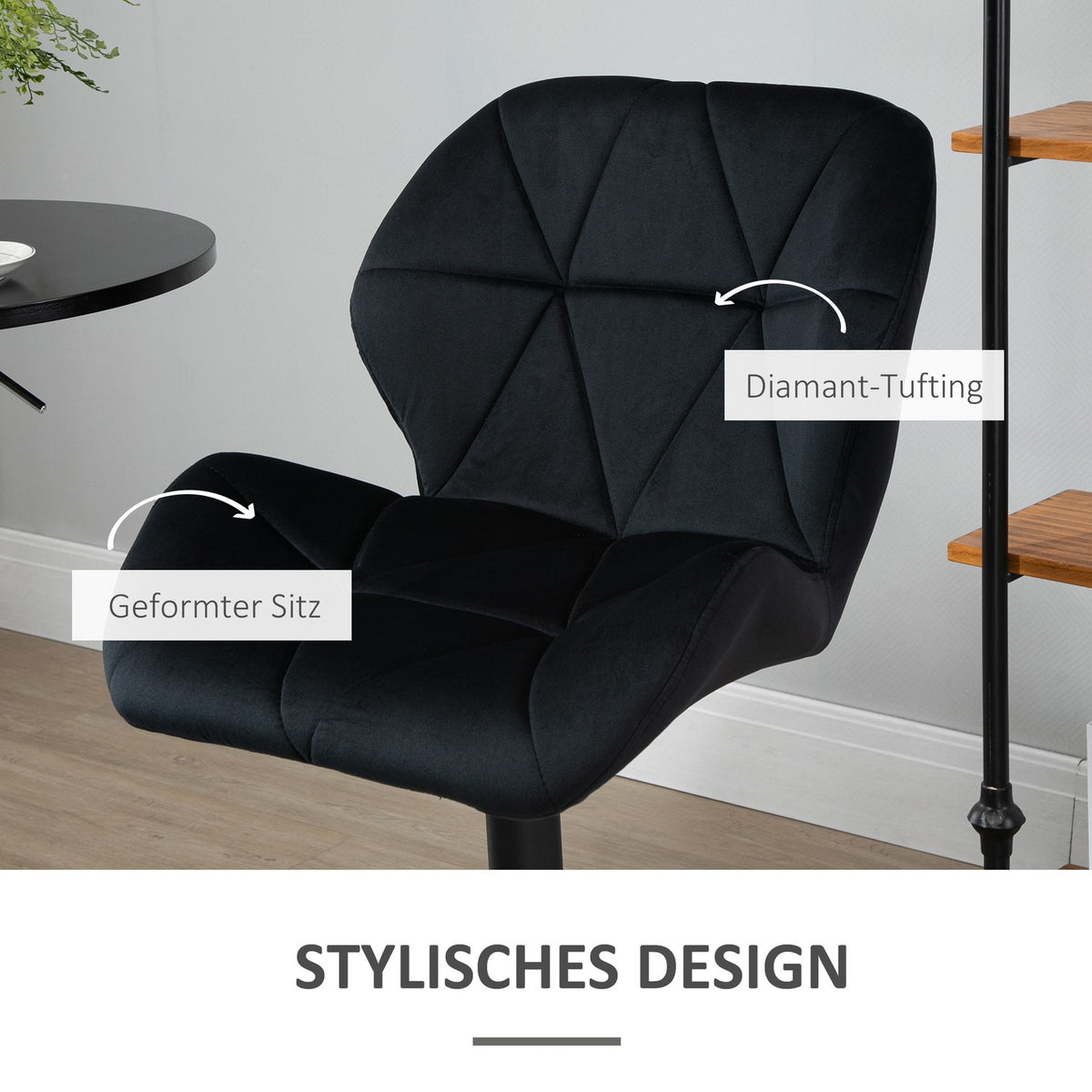 Set Of 2 Bar Stools Swivel Bar Chairs With Backrest Velvet Touch Height Adjustable Armless Foam Black 51.5X 57.5 X 93-114.5 Cm