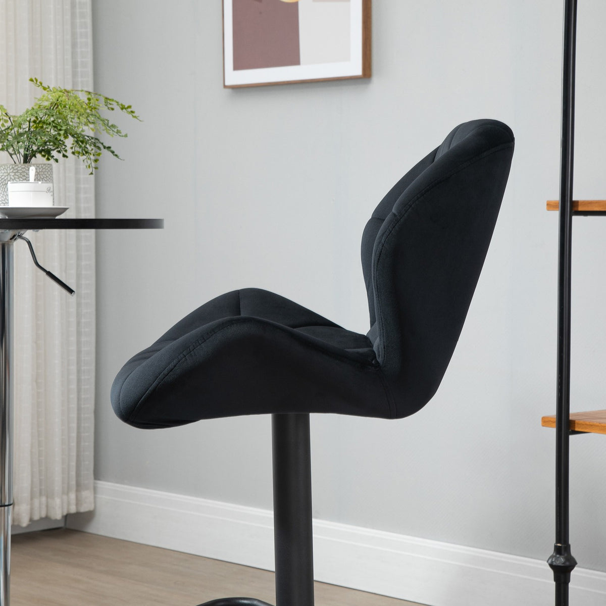 Set Of 2 Bar Stools Swivel Bar Chairs With Backrest Velvet Touch Height Adjustable Armless Foam Black 51.5X 57.5 X 93-114.5 Cm