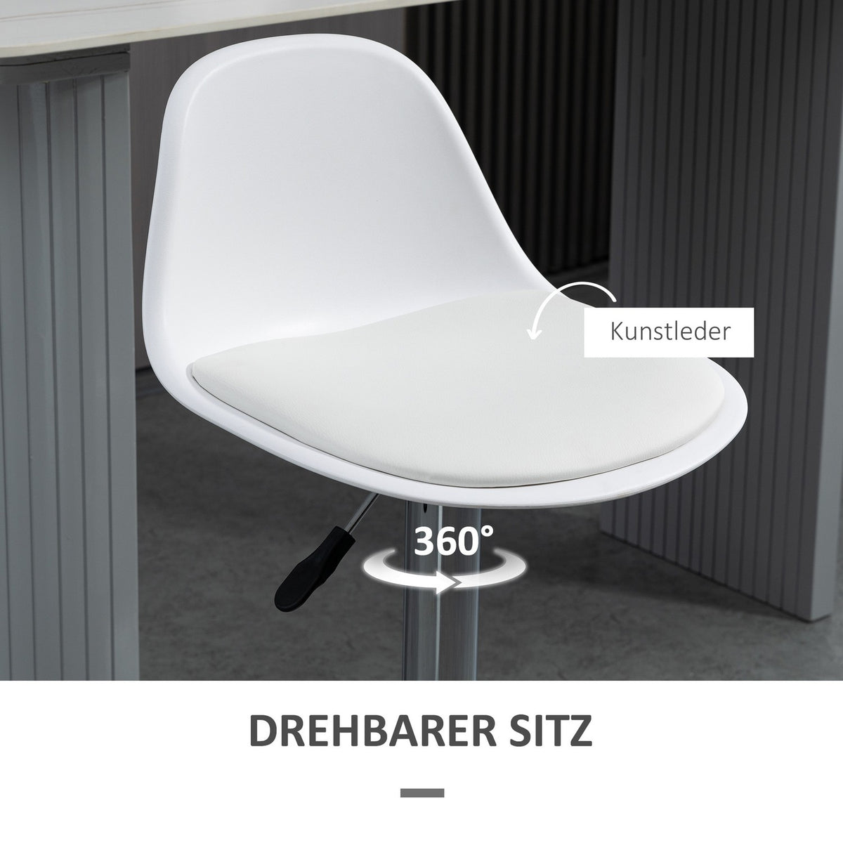 Set Of 2 Bar Stools Swivel Chairs With Backrest Modern Design Height Adjustable For Bar Counter White Faux Leather Steel Up To 120Kg 40X42X82-104 Cm