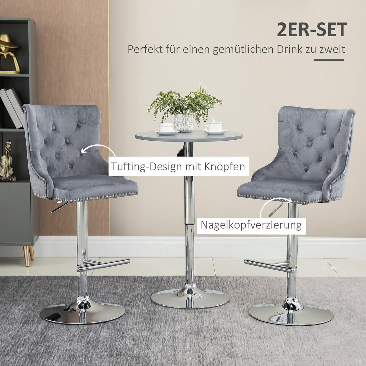 Set Of 2 Bar Stools, Swivel Chairs With Footrest, Height-Adjustable, Modern Bar Chairs, Load Capacity Up To 120 Kg, Pu Linen Steel, 46X55X102-123 Cm