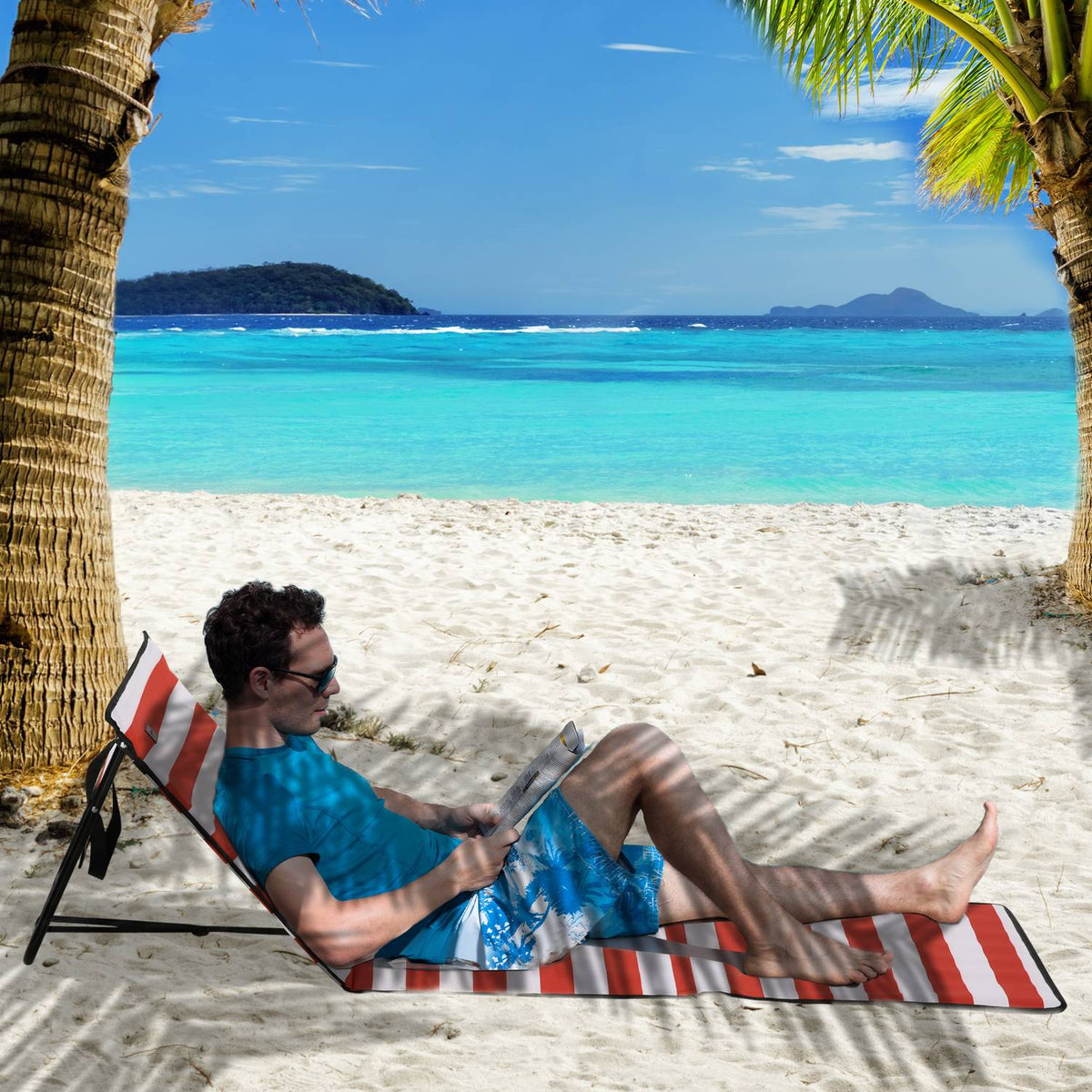 Set Of 2 Beach Mat Foldable Adjustable Sun Lounger Beach Mattress Carry Bag Red 142X51X40Cm