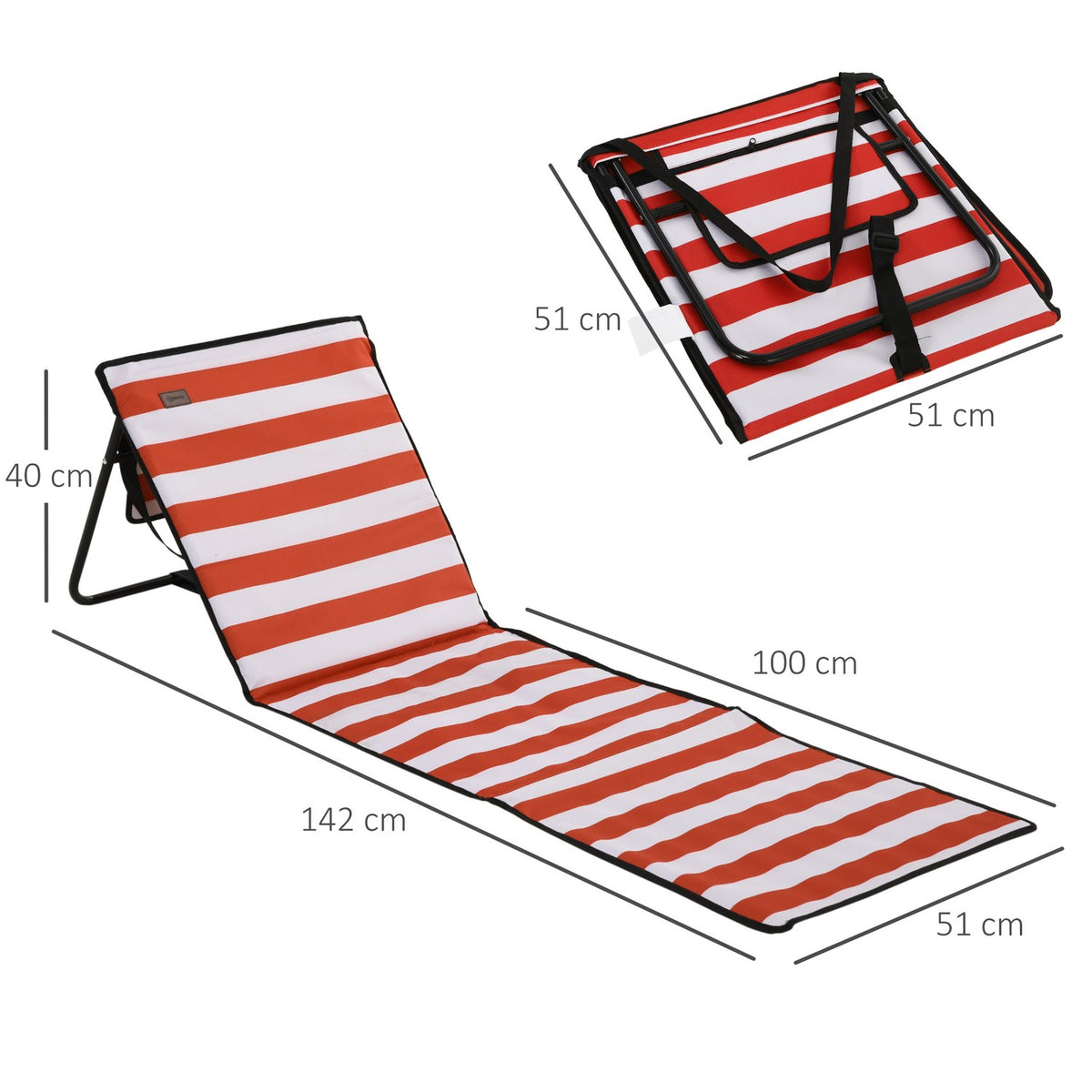 Set Of 2 Beach Mat Foldable Adjustable Sun Lounger Beach Mattress Carry Bag Red 142X51X40Cm