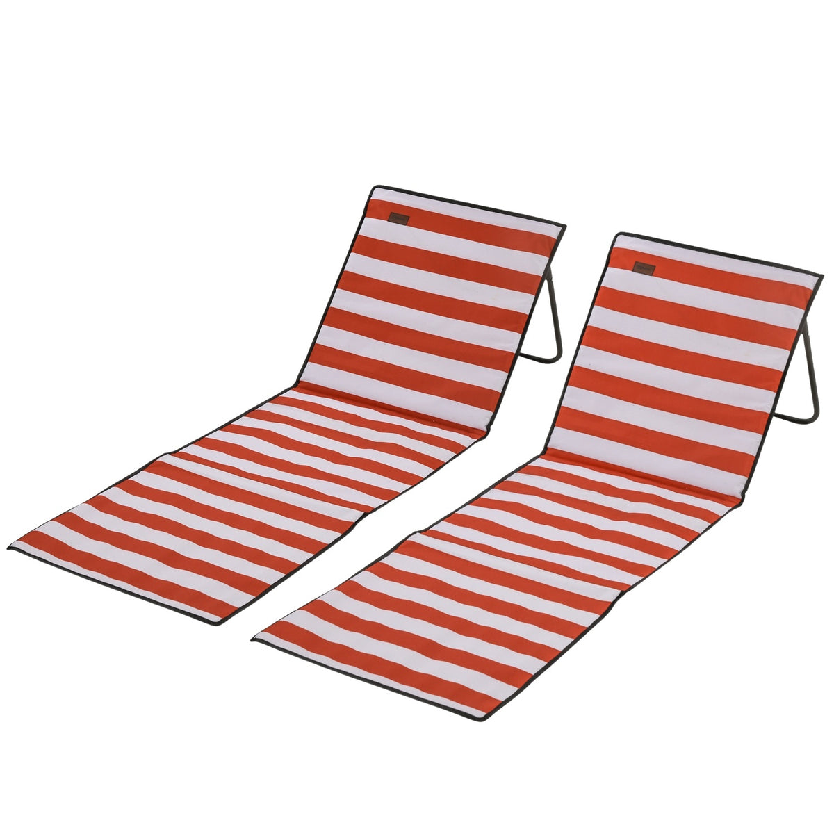 Set Of 2 Beach Mat Foldable Adjustable Sun Lounger Beach Mattress Carry Bag Red 142X51X40Cm