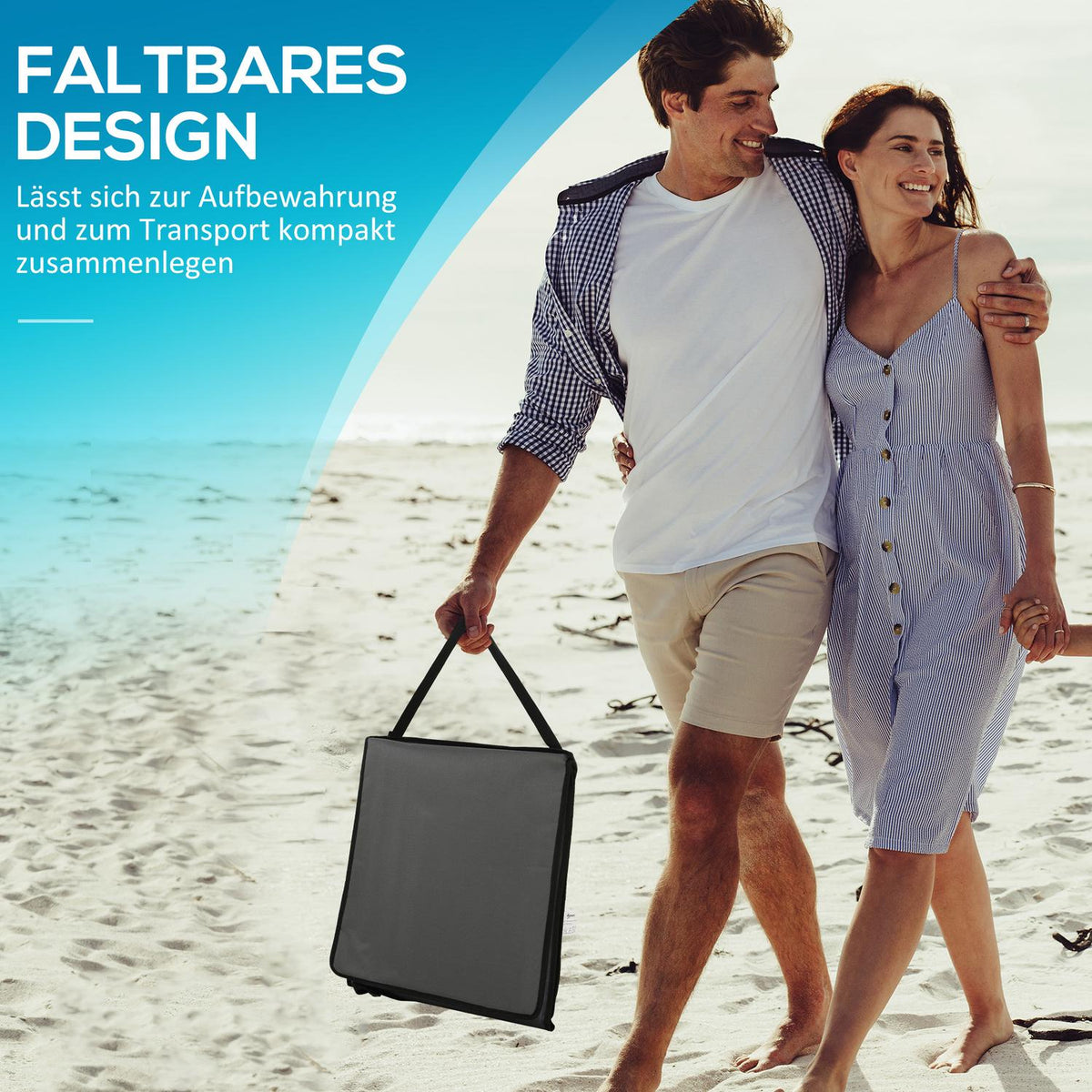 Set Of 2 Beach Mat, Foldable Beach Lounger, Adjustable Sun Lounger, Beach Mattress With Carry Bag, Magazine Bag, Steel, Oxford