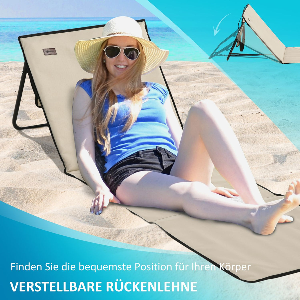 Set Of 2 Beach Mat Foldable Beach Lounger Adjustable Sun Lounger Carry Bag Magazine Bag Steel Oxford