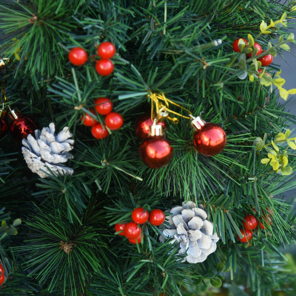Set Of 2 Christmas Trees Mini Artificial Christmas Tree With Pine Cones And Red Berries, Balls And Warm White Led Lights Ø33 X 75 Cm