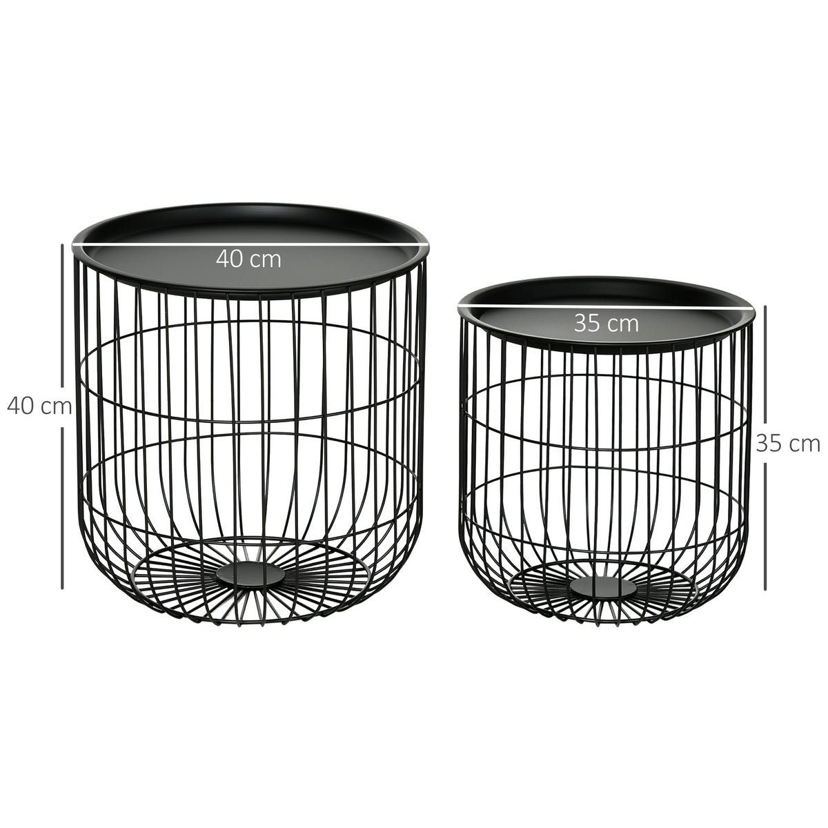Set Of 2 Coffee Tables, Side Tables In Scandi Design, Coffee Table With Storage Space, Steel, Black