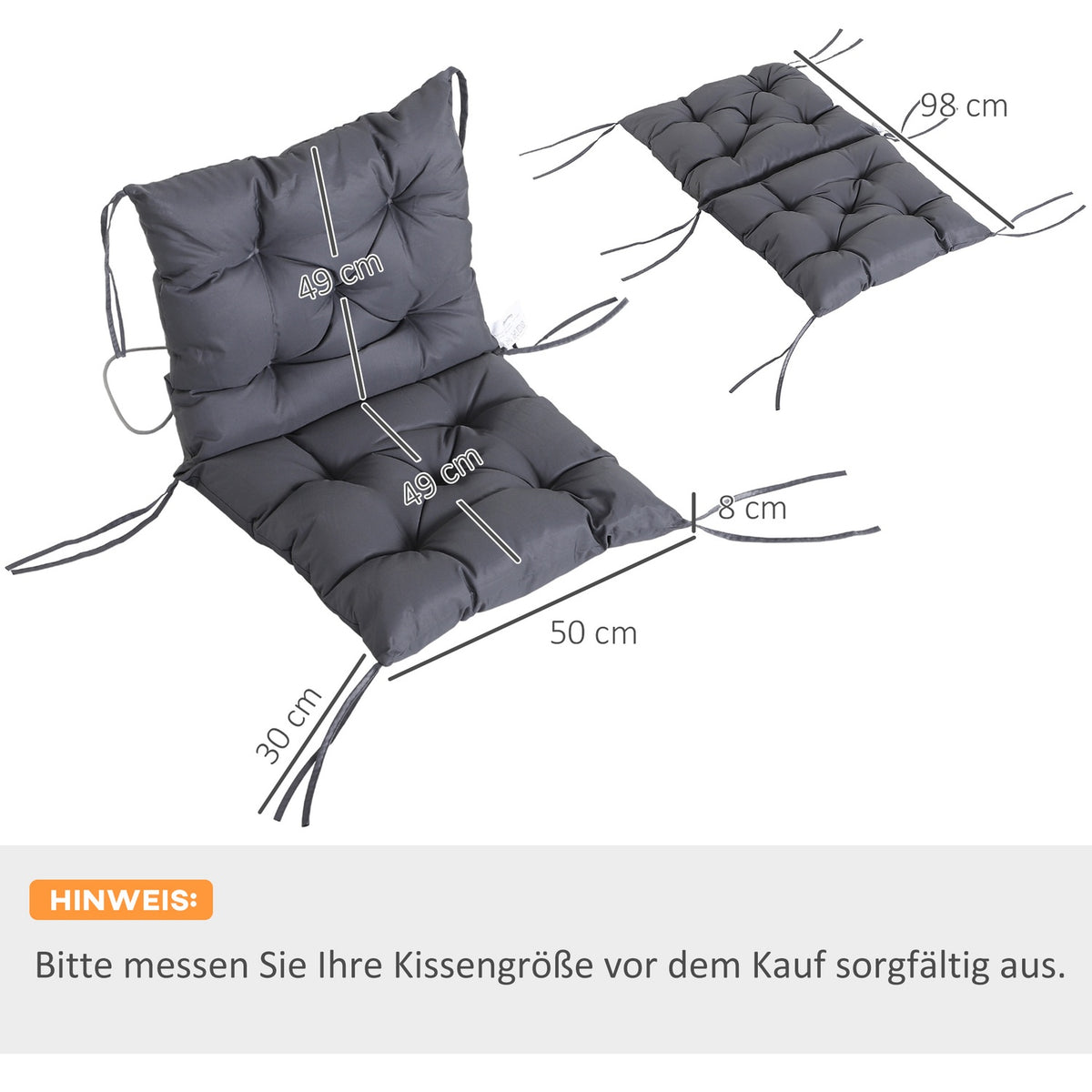 Set Of 2 Cushions For Low-Back Chair Cushions, Seat Cushions, Garden Cushions, Grey