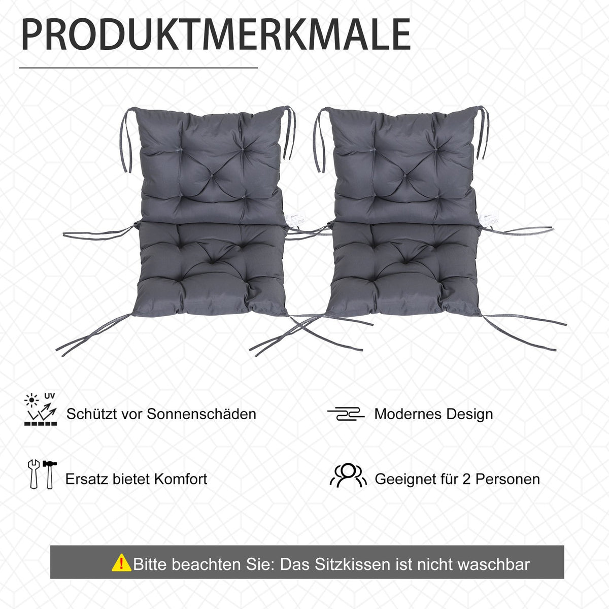Set Of 2 Cushions For Low-Back Chair Cushions, Seat Cushions, Garden Cushions, Grey