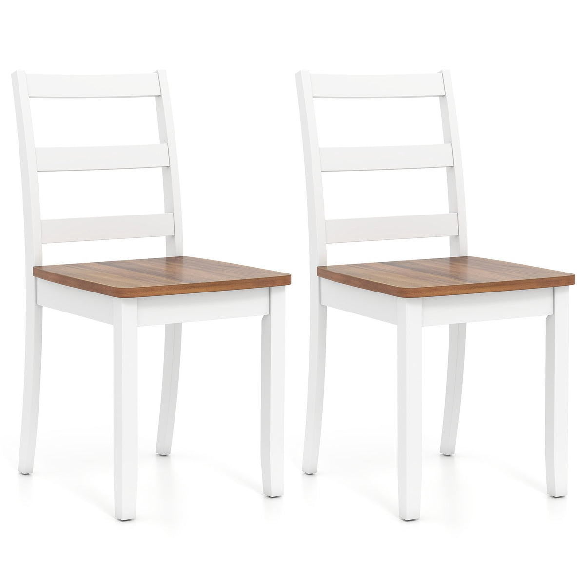 Set Of 2 Dining Chairs, Ladder Back, Rubberwood Legs