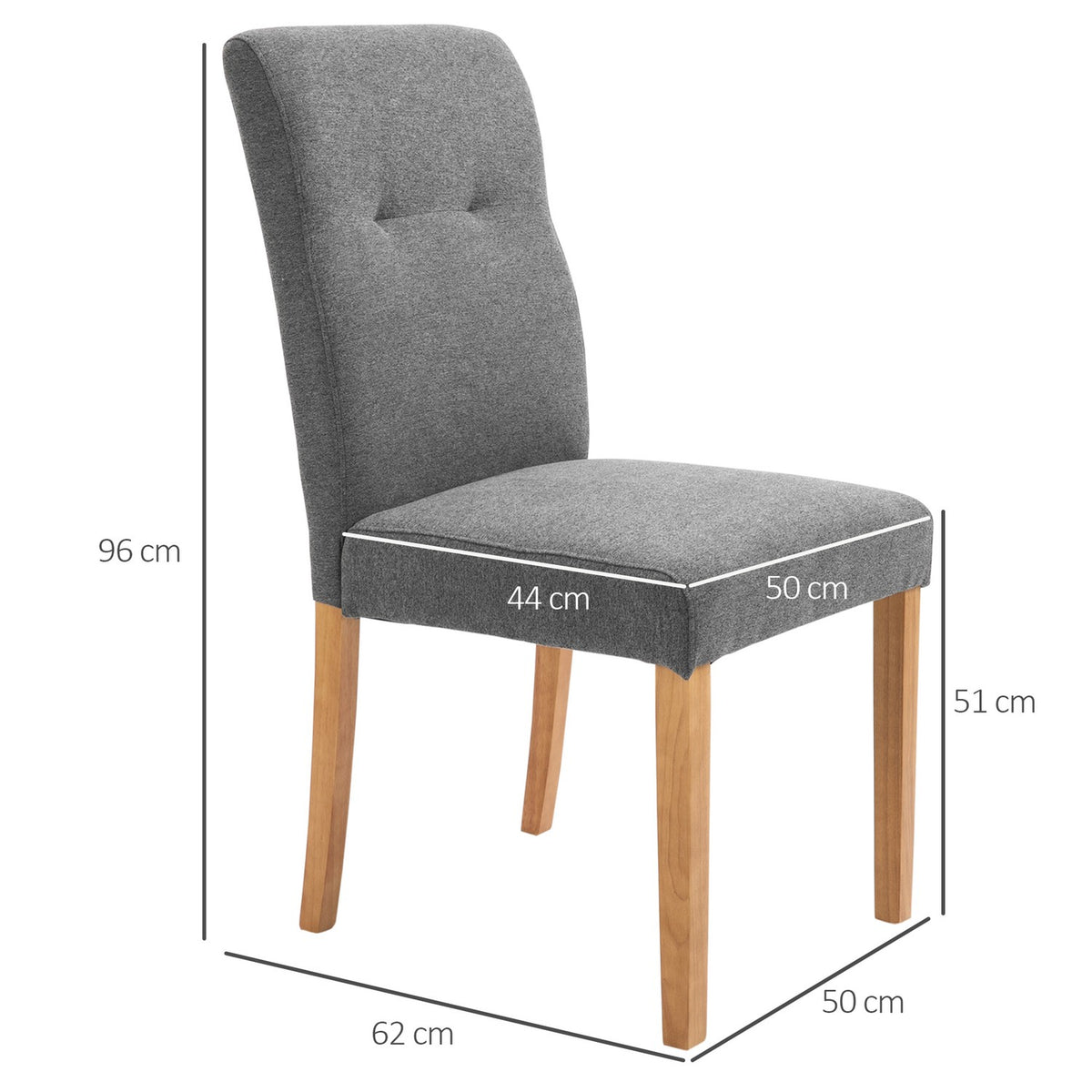 Set Of 2 Dining Chairs Padded Seat Linen-Polyester Dark Gray 50X62X96Cm