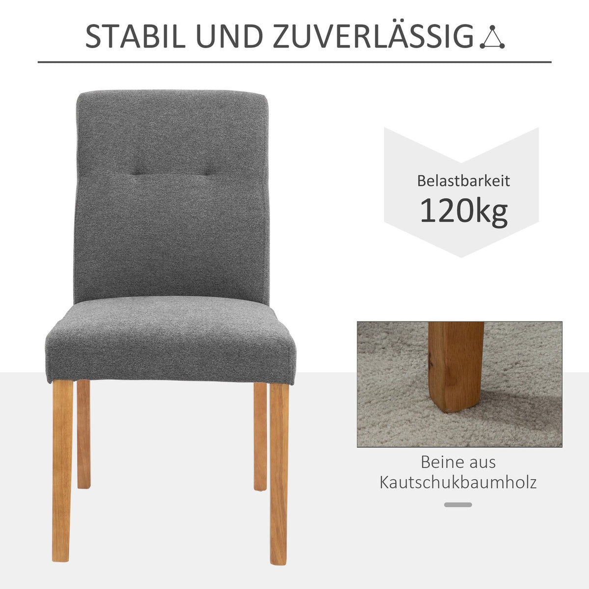 Set Of 2 Dining Chairs Padded Seat Linen-Polyester Dark Gray 50X62X96Cm