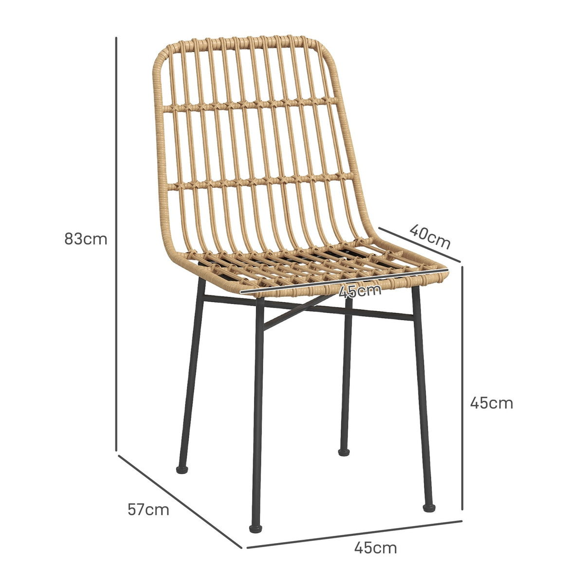 Set Of 2 Dining Chairs With Backrest With Rat Look, Kitchen Chair, Living Room Chair Up To 120 Kg, For Kitchen, Dining Room, Steel Yellow