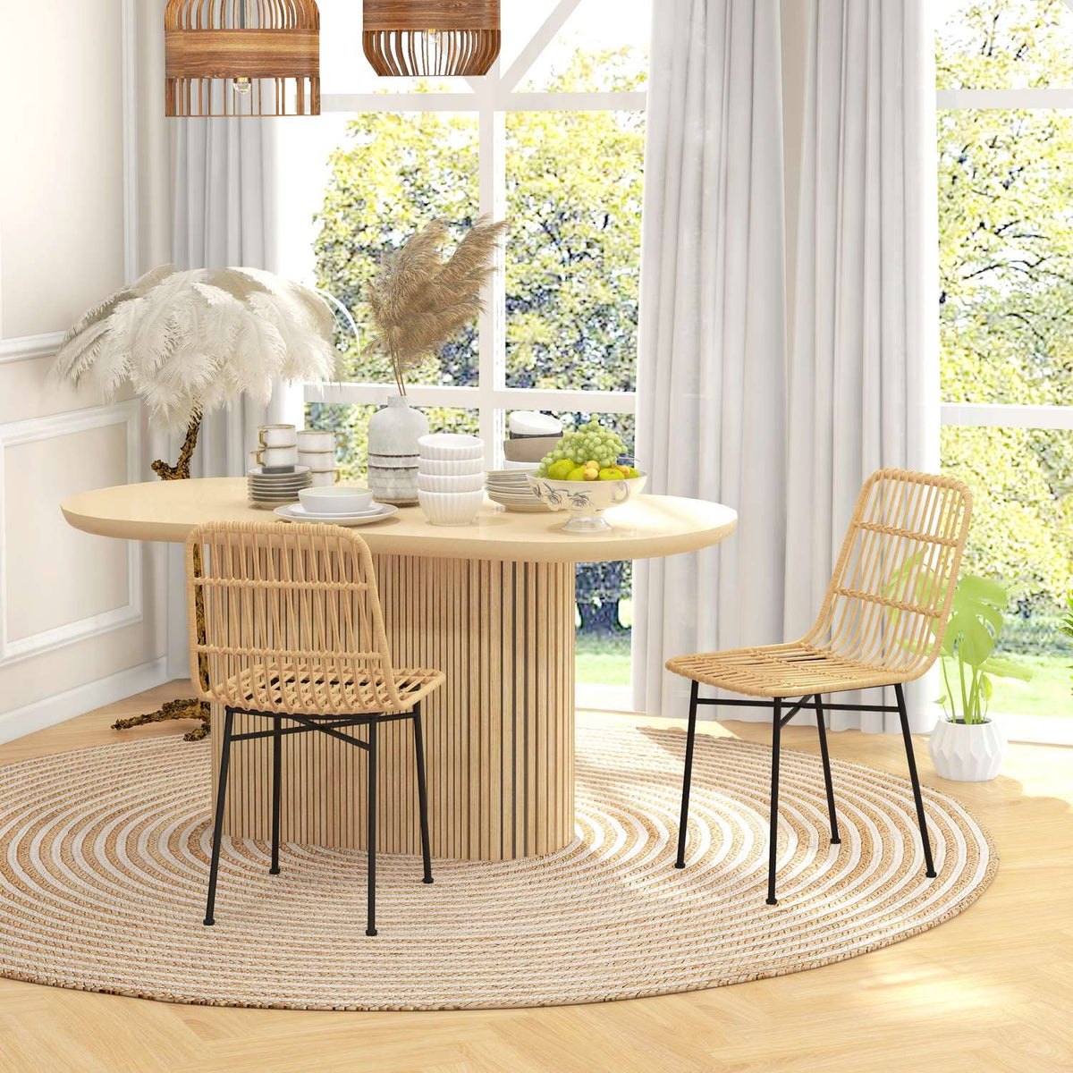 Set Of 2 Dining Chairs With Backrest With Rat Look, Kitchen Chair, Living Room Chair Up To 120 Kg, For Kitchen, Dining Room, Steel Yellow