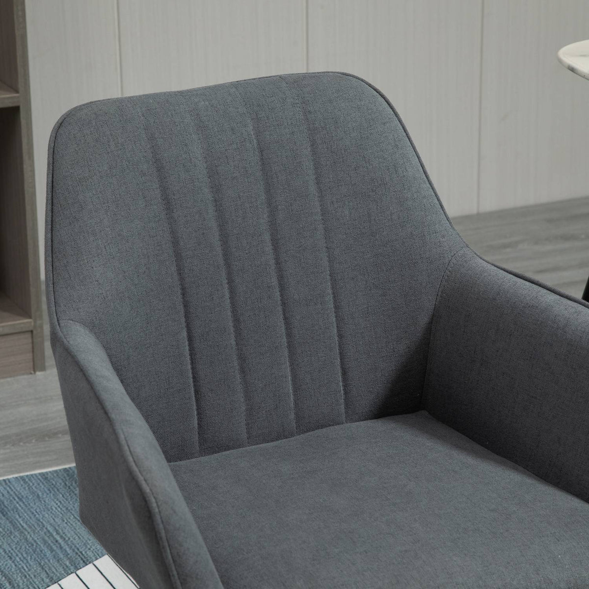 Set Of 2 Dining Room Chairs Comfortable Chairs With Breathable Linen Cover, Back & Armrest, Metal Legs, Dark Gray, 59.5X56.5X81Cm