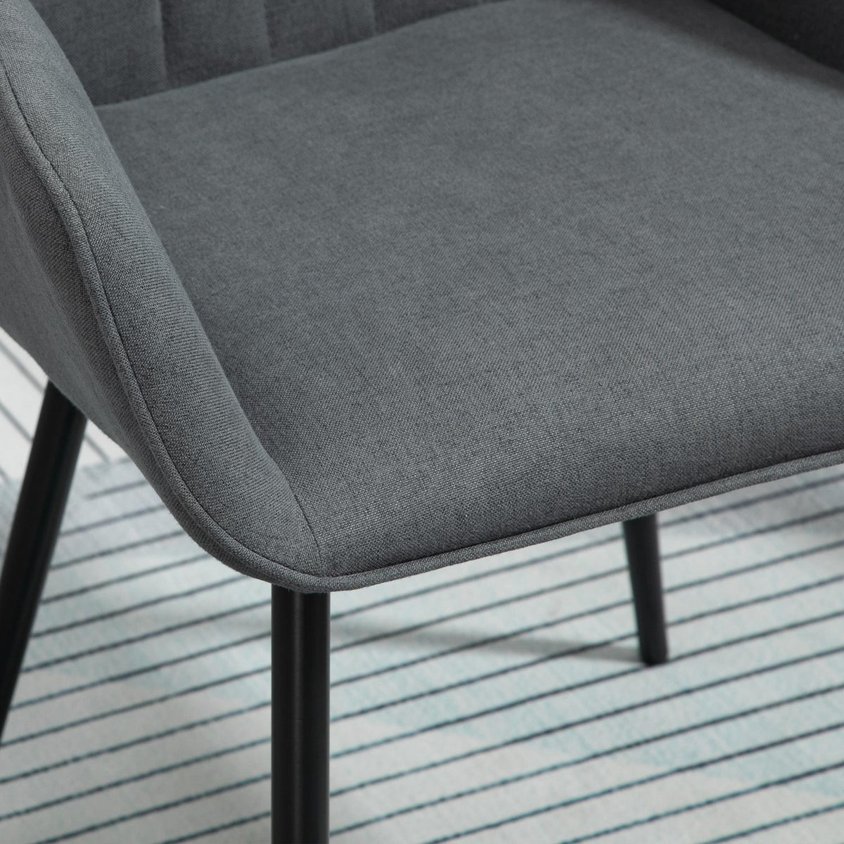 Set Of 2 Dining Room Chairs Comfortable Chairs With Breathable Linen Cover, Back & Armrest, Metal Legs, Dark Gray, 59.5X56.5X81Cm