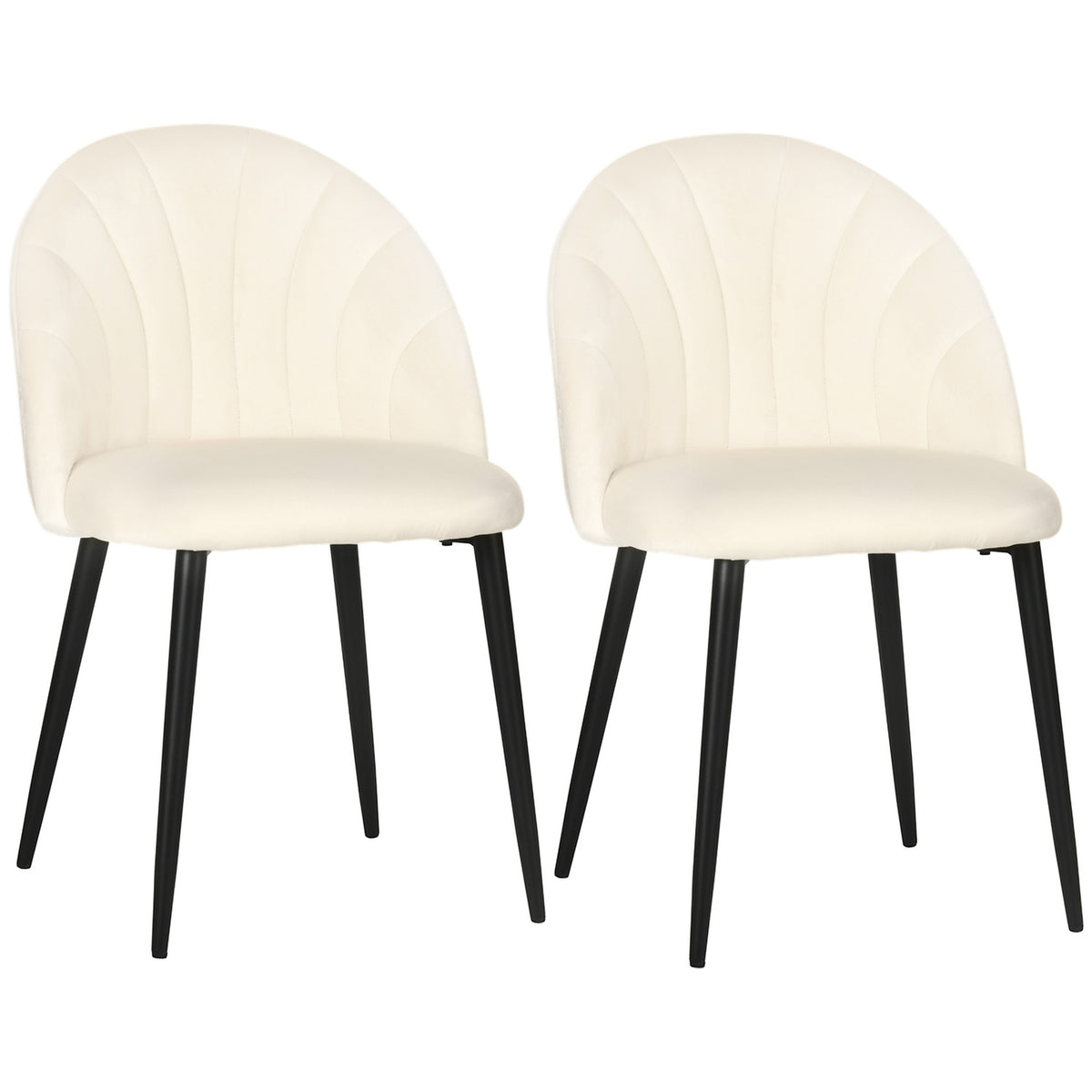 Set Of 2 Dining Room Chairs Comfortable Kitchen Chair, Upholstered Chair With Backrest, Dining Chair, Velvet Look, Steel Legs, Cream