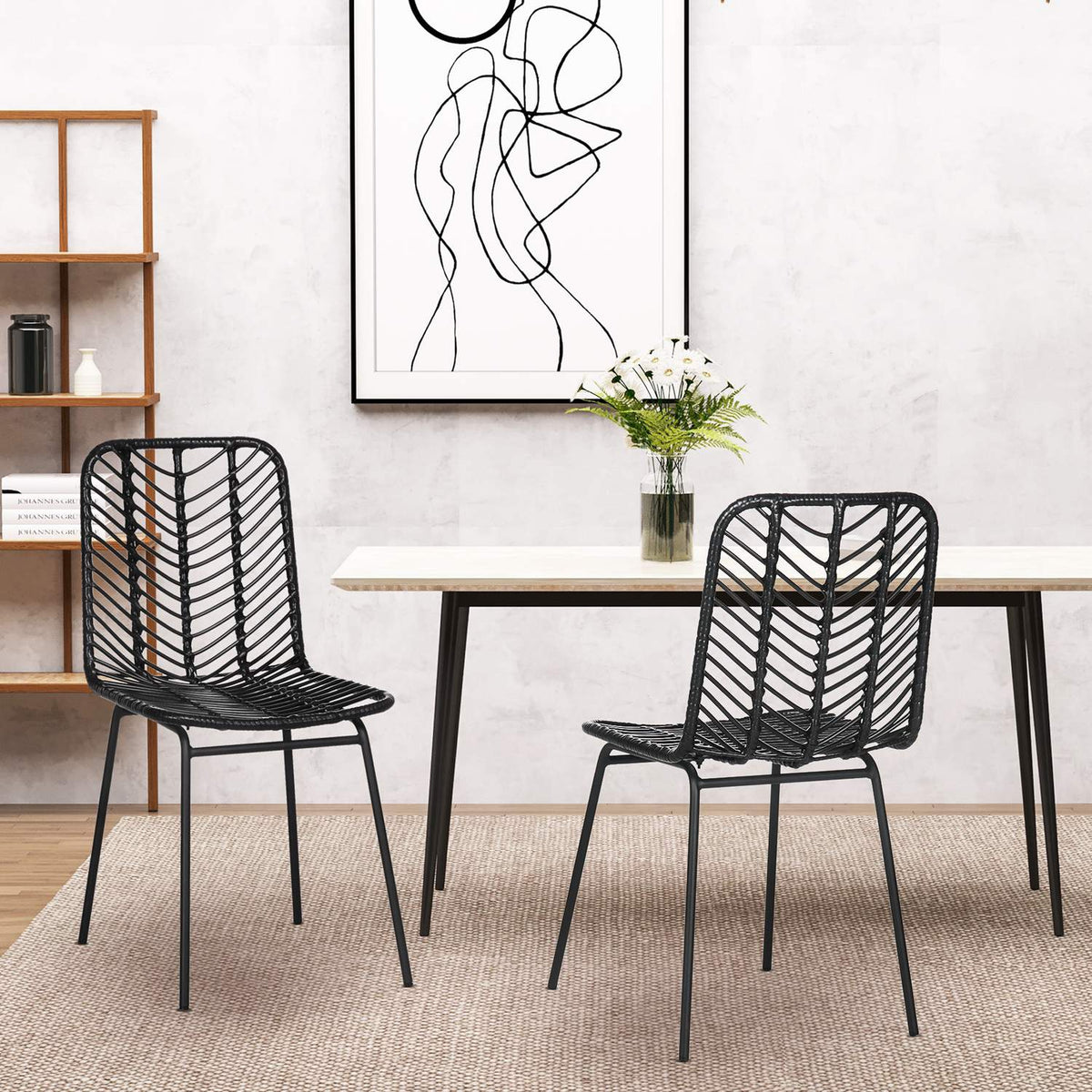 Set Of 2 Dining Room Chairs, Kitchen Chairs With Backrest In Rat Look, Steel, Black, 44X58X85Cm
